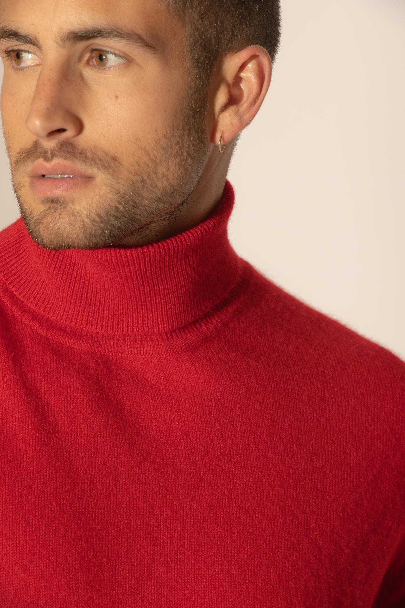 TREVOR pull col roulé rouge 100% cachemire