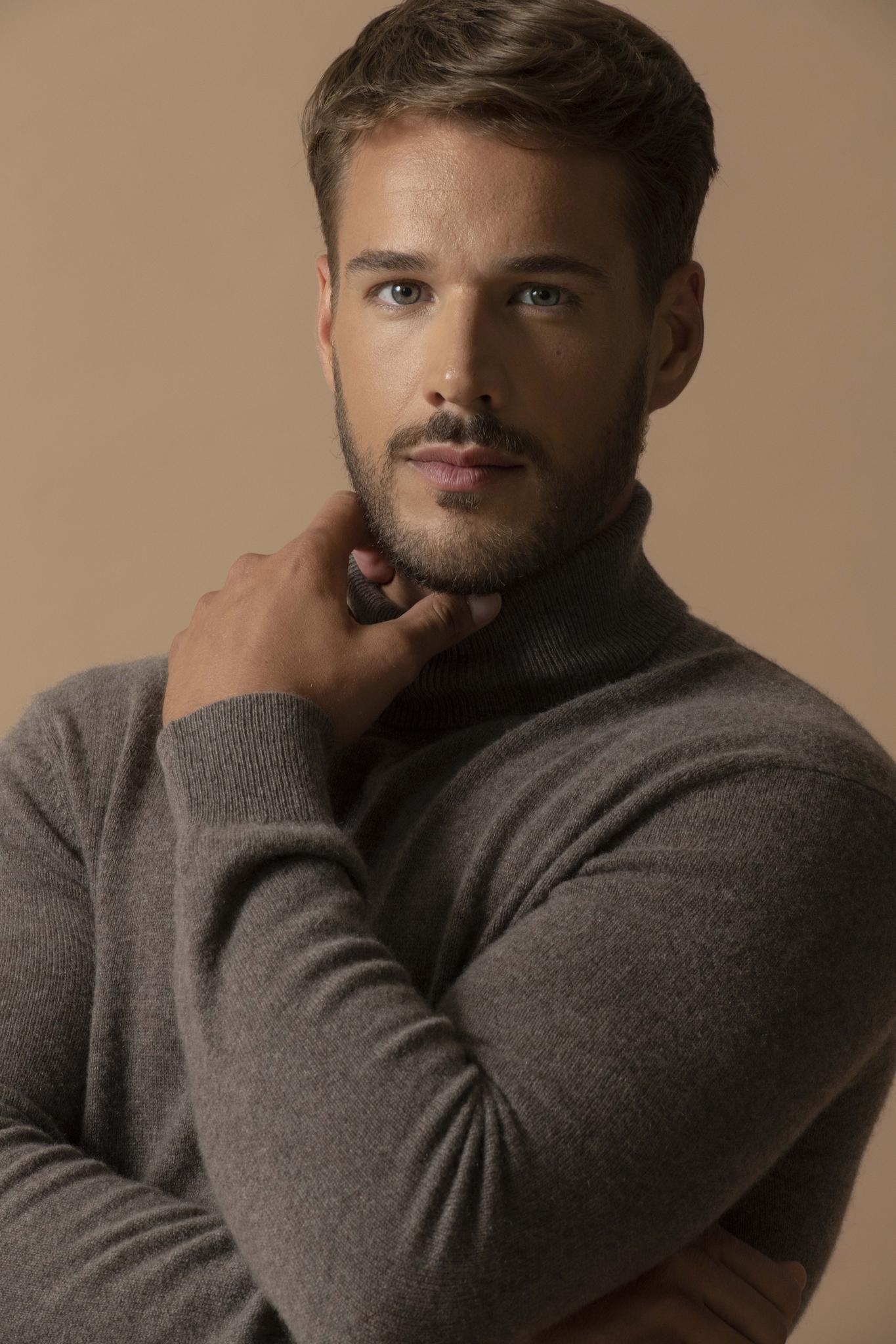 TREVOR pull col roulé taupe chiné 100% cachemire
