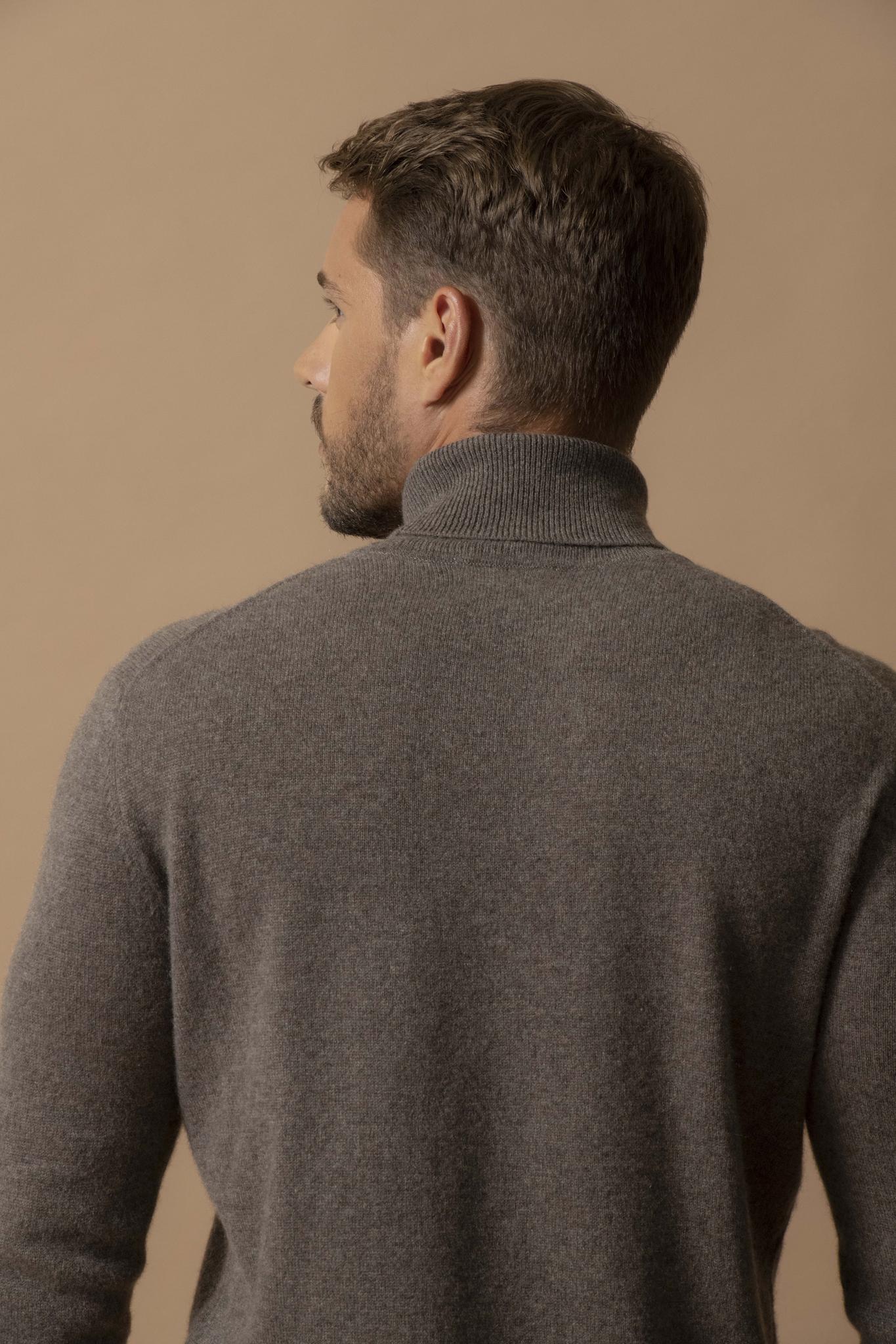 TREVOR pull col roulé taupe chiné 100% cachemire