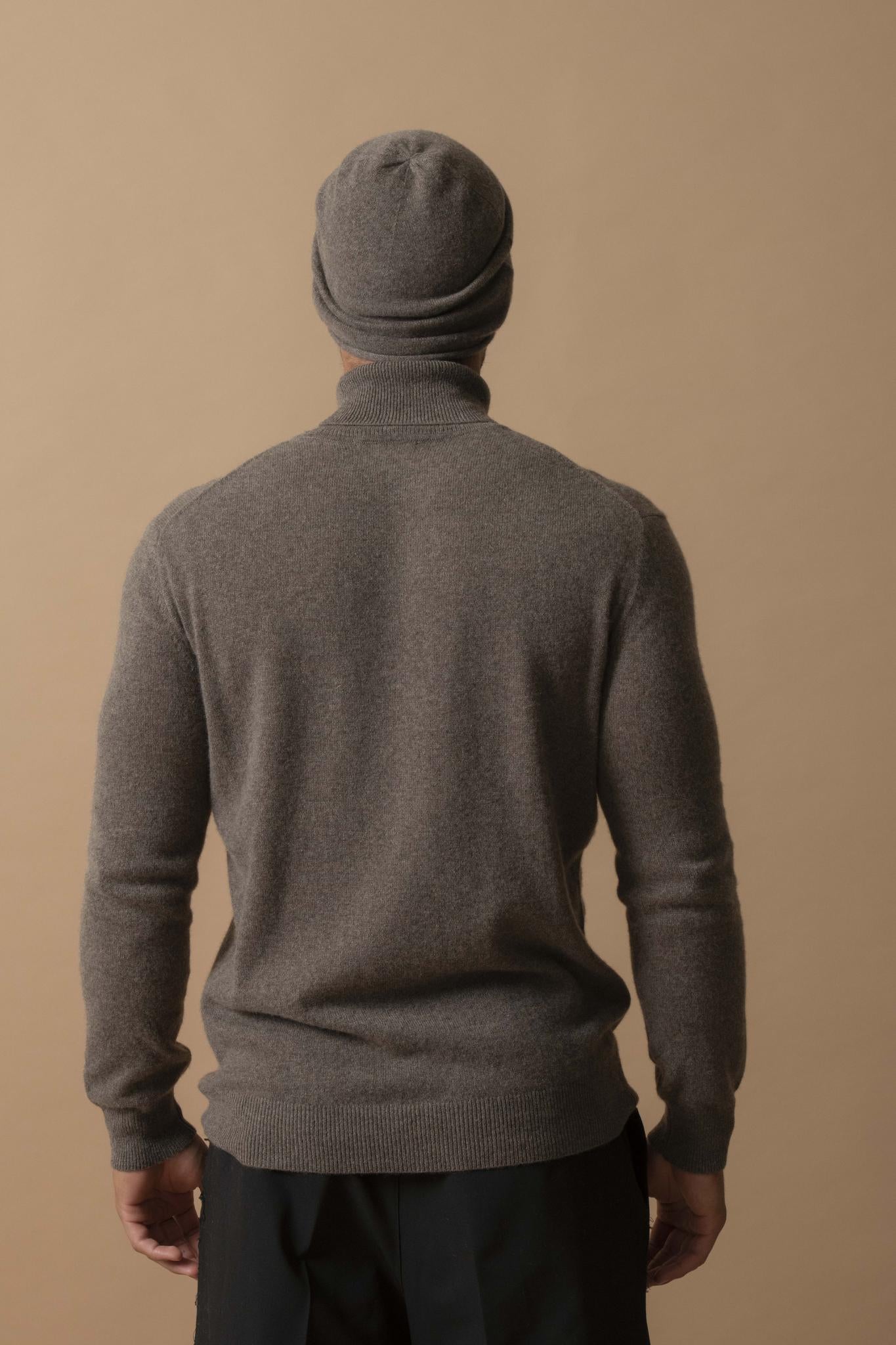TREVOR pull col roulé taupe chiné 100% cachemire