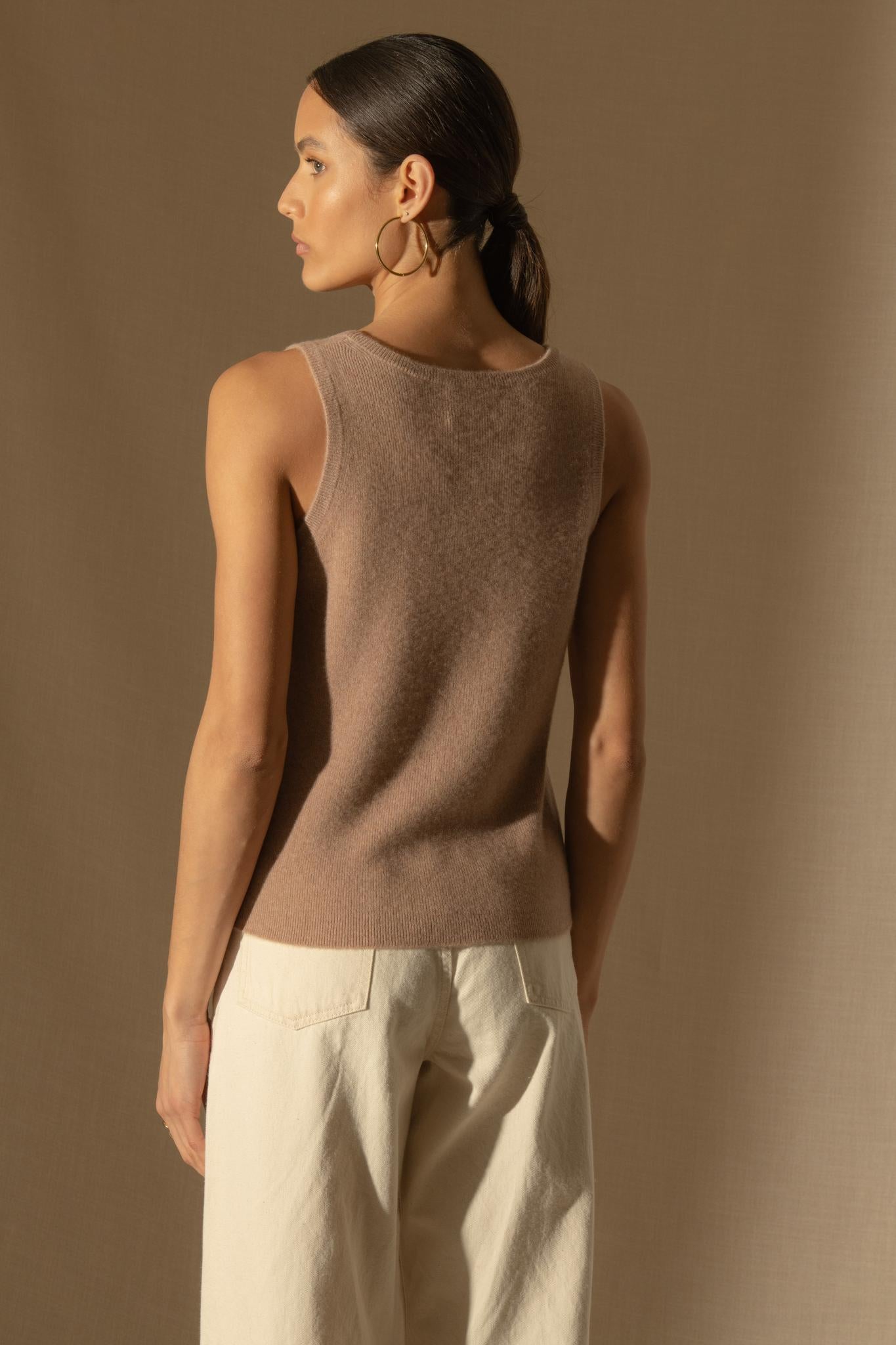 VANESIA débardeur col u camel chiné 100% cachemire