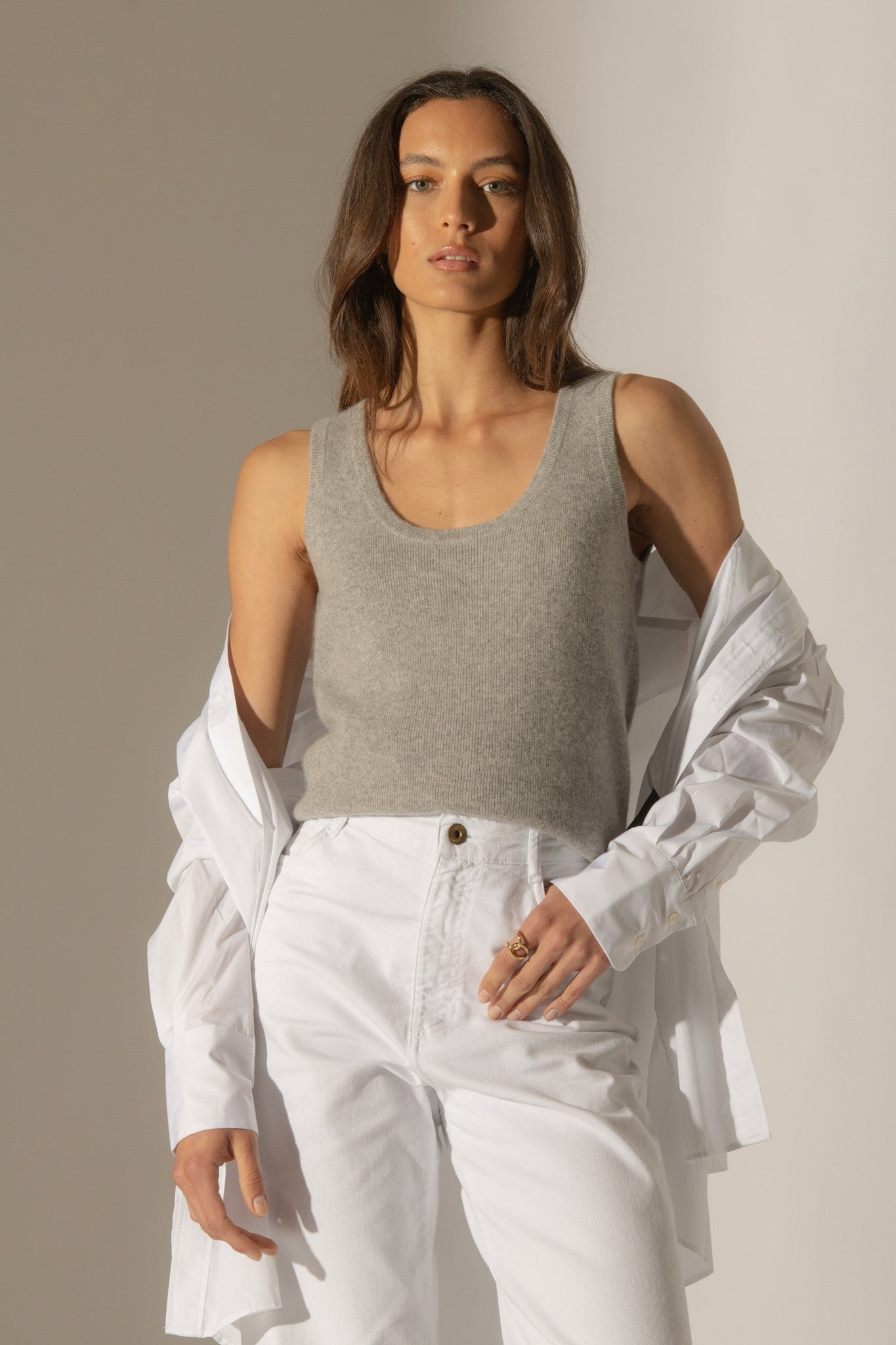 vanesia débardeur col u nuage chiné 100% cachemire