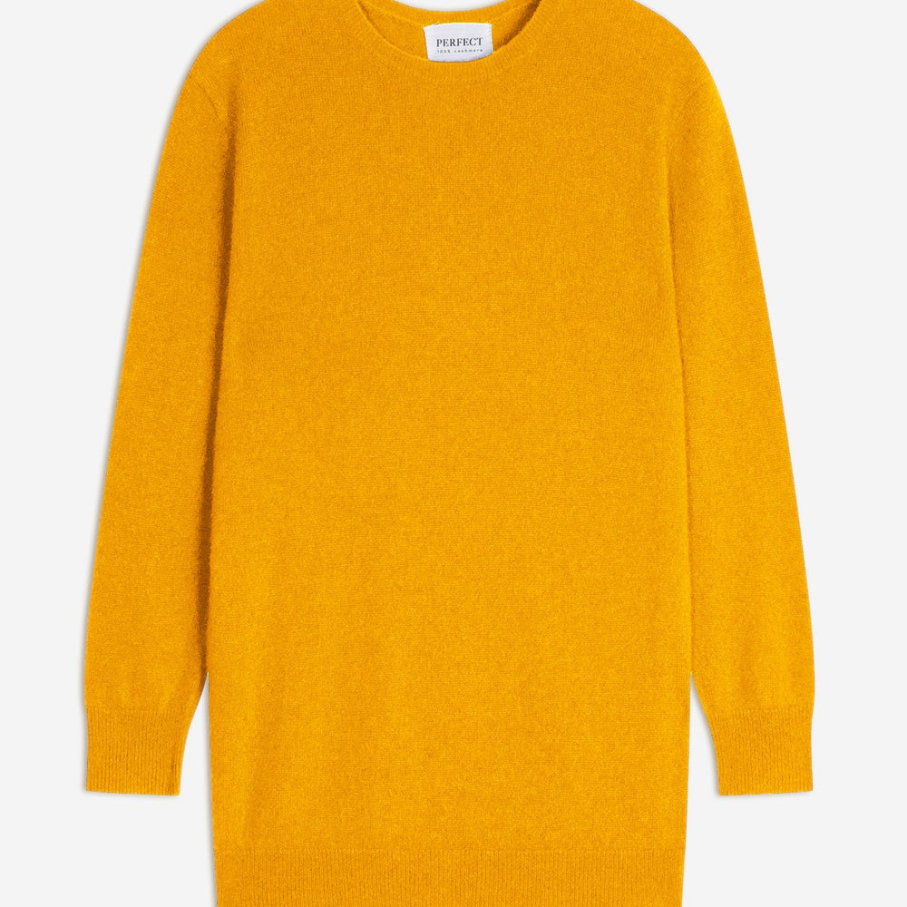 vanessa pull col rond boutonné dos curcuma 100% cachemire