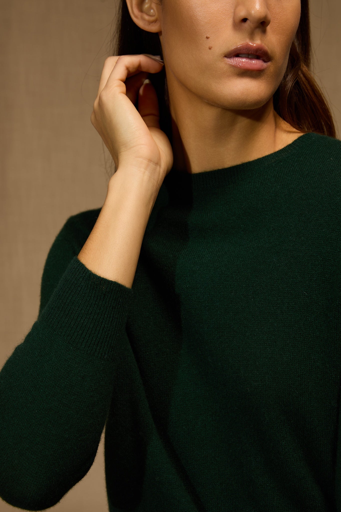 VANESSA pull col rond boutonné dos cyprès 100% cachemire