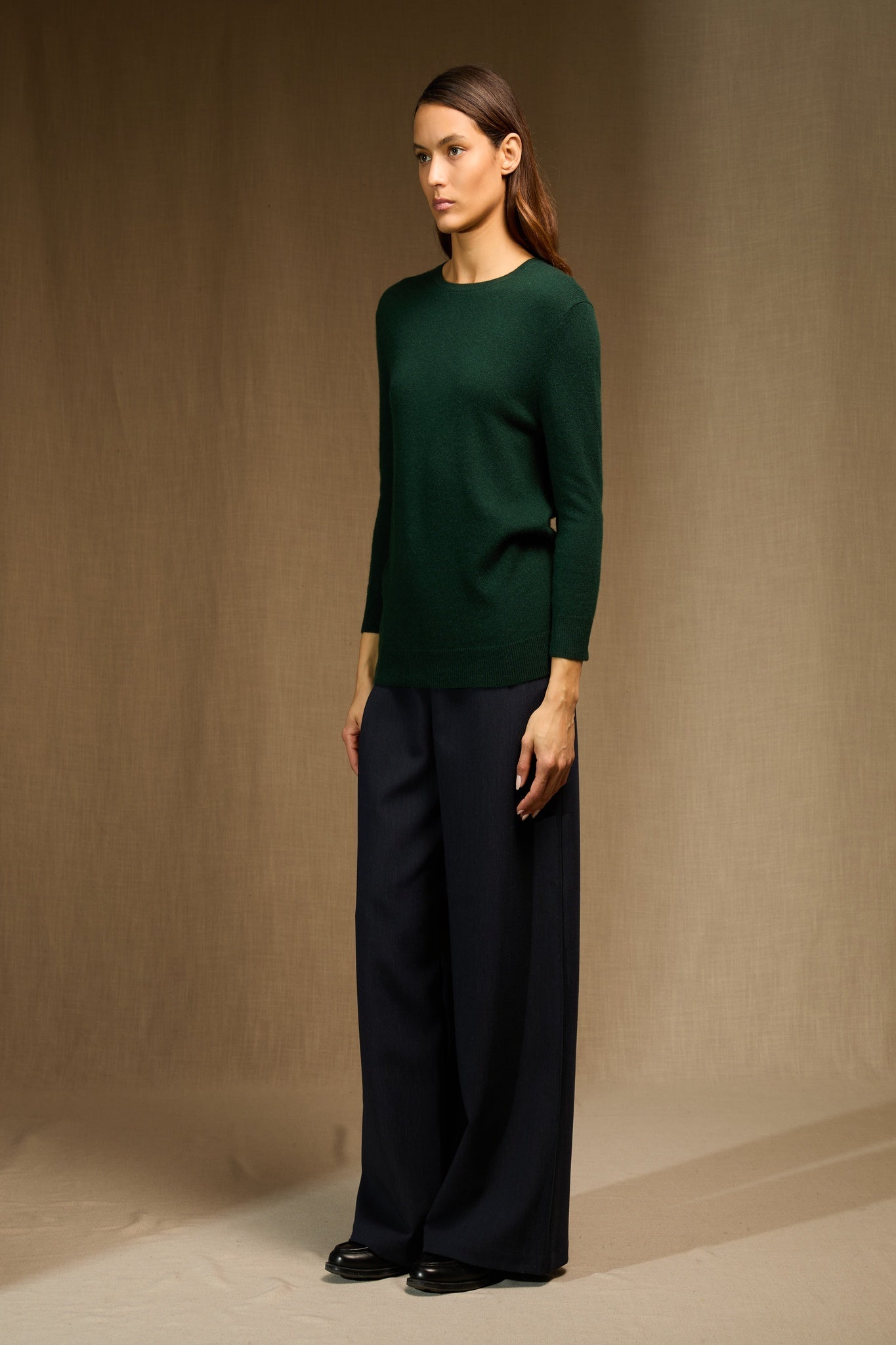 VANESSA pull col rond boutonné dos cyprès 100% cachemire