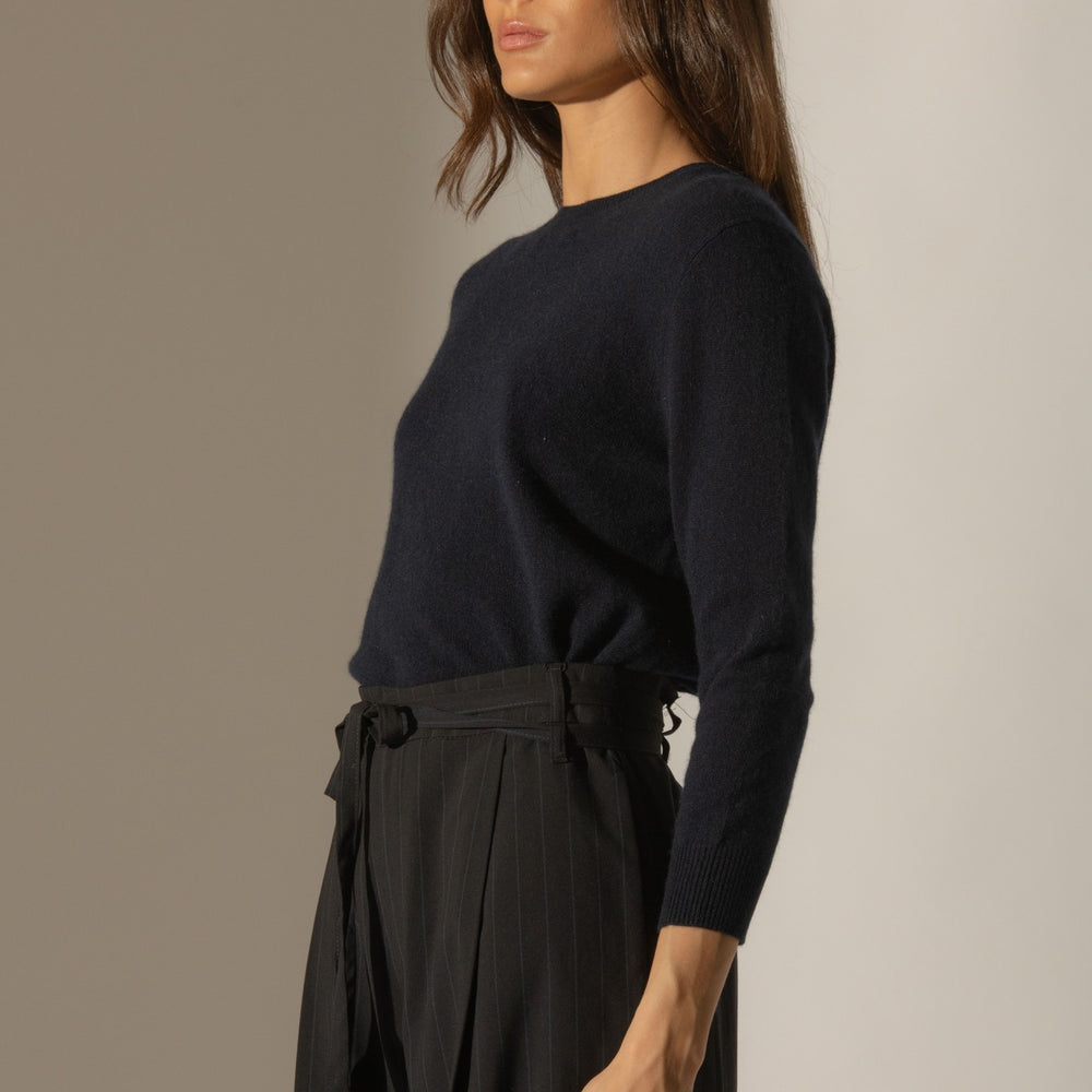 vanessa pull col rond boutonné dos navy 100% cachemire