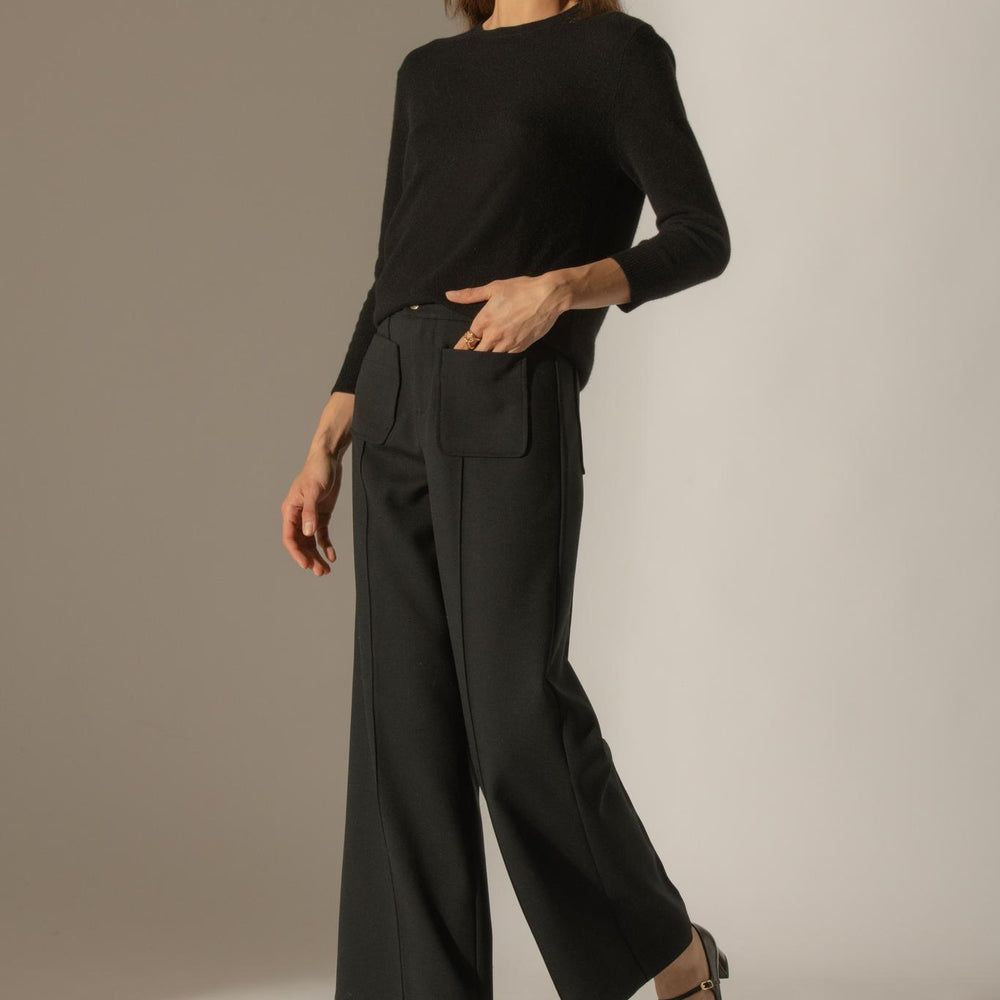 VANESSA pull col rond boutonné dos noir 100% cachemire