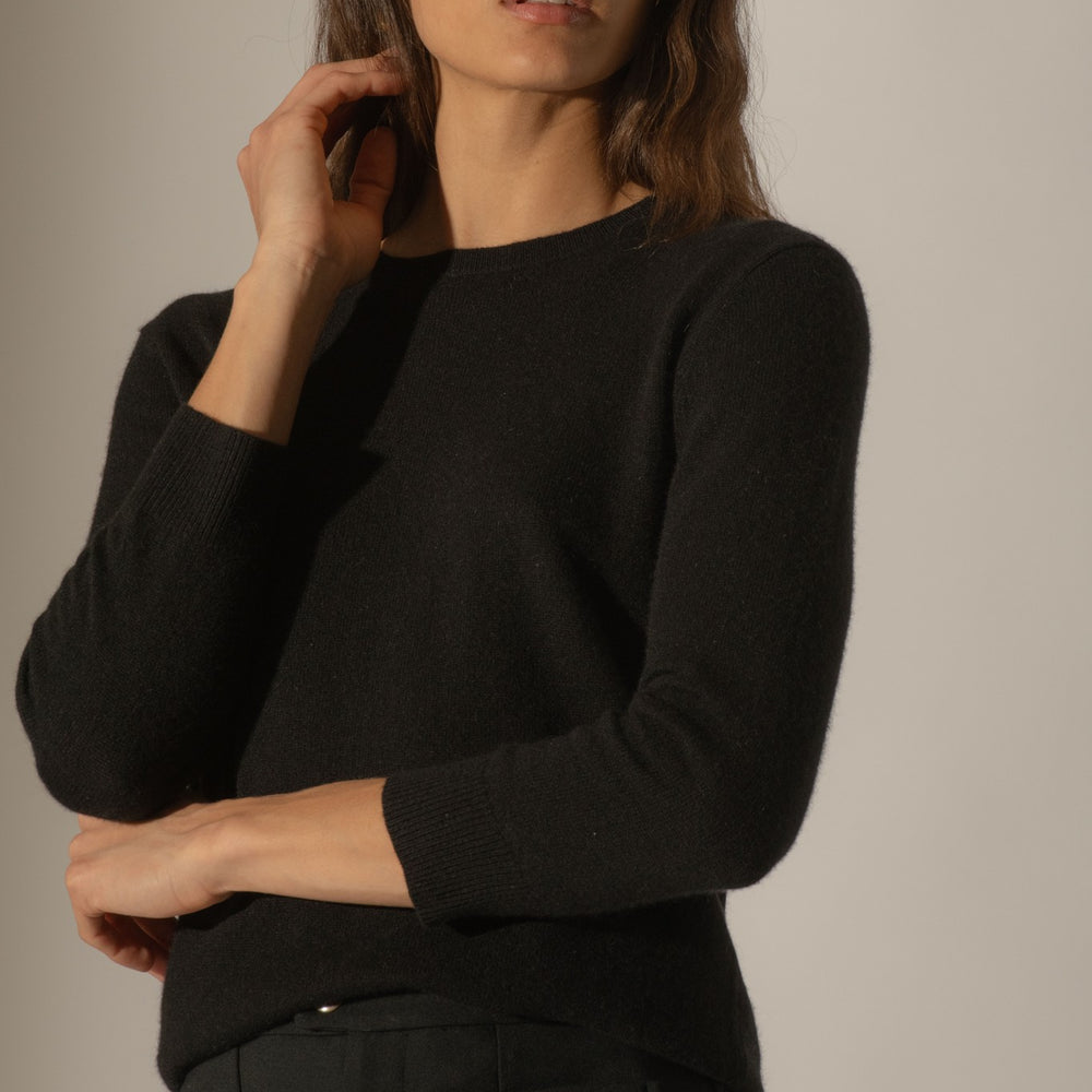 vanessa pull col rond boutonné dos noir 100% cachemire