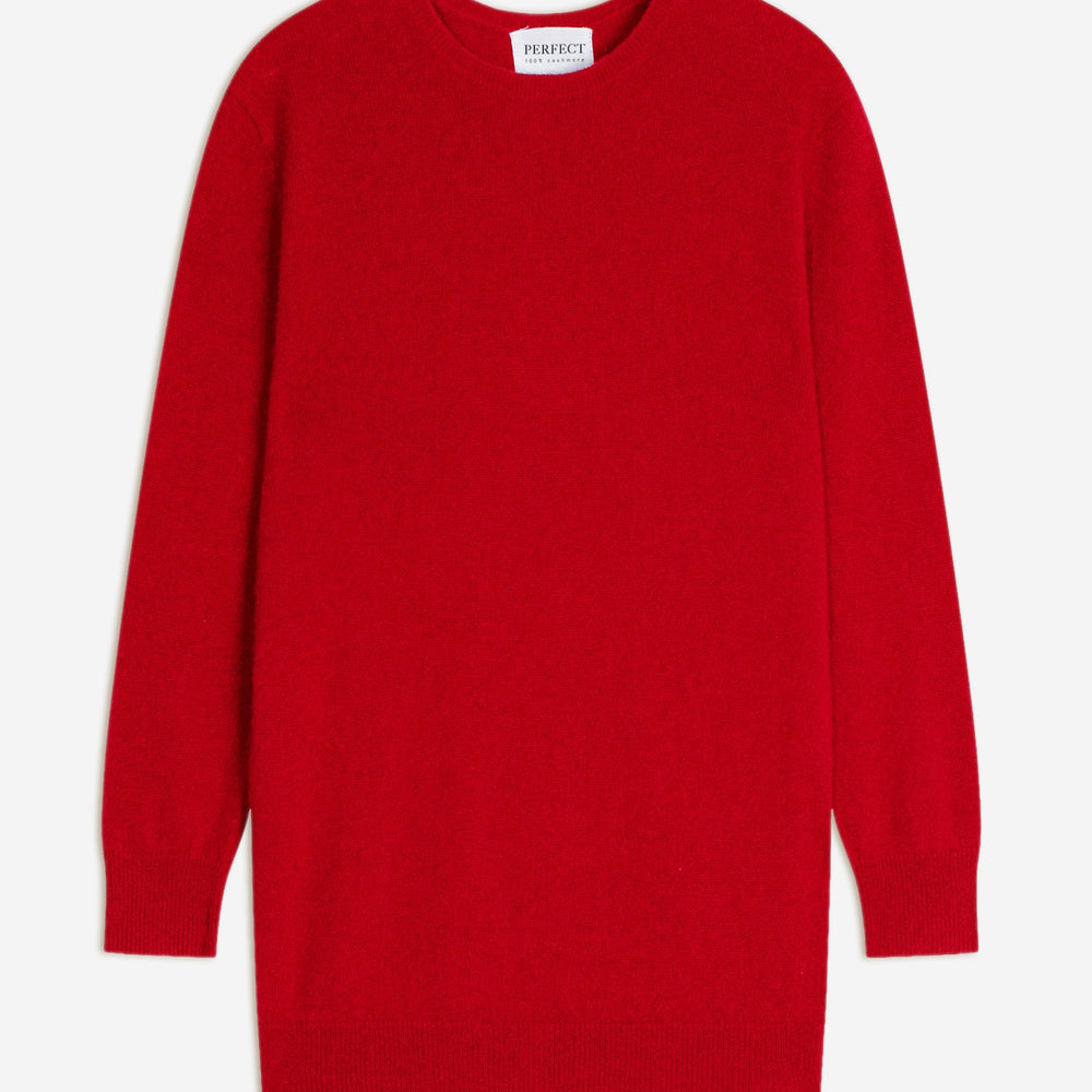 vanessa pull col rond boutonné dos rouge 100% cachemire