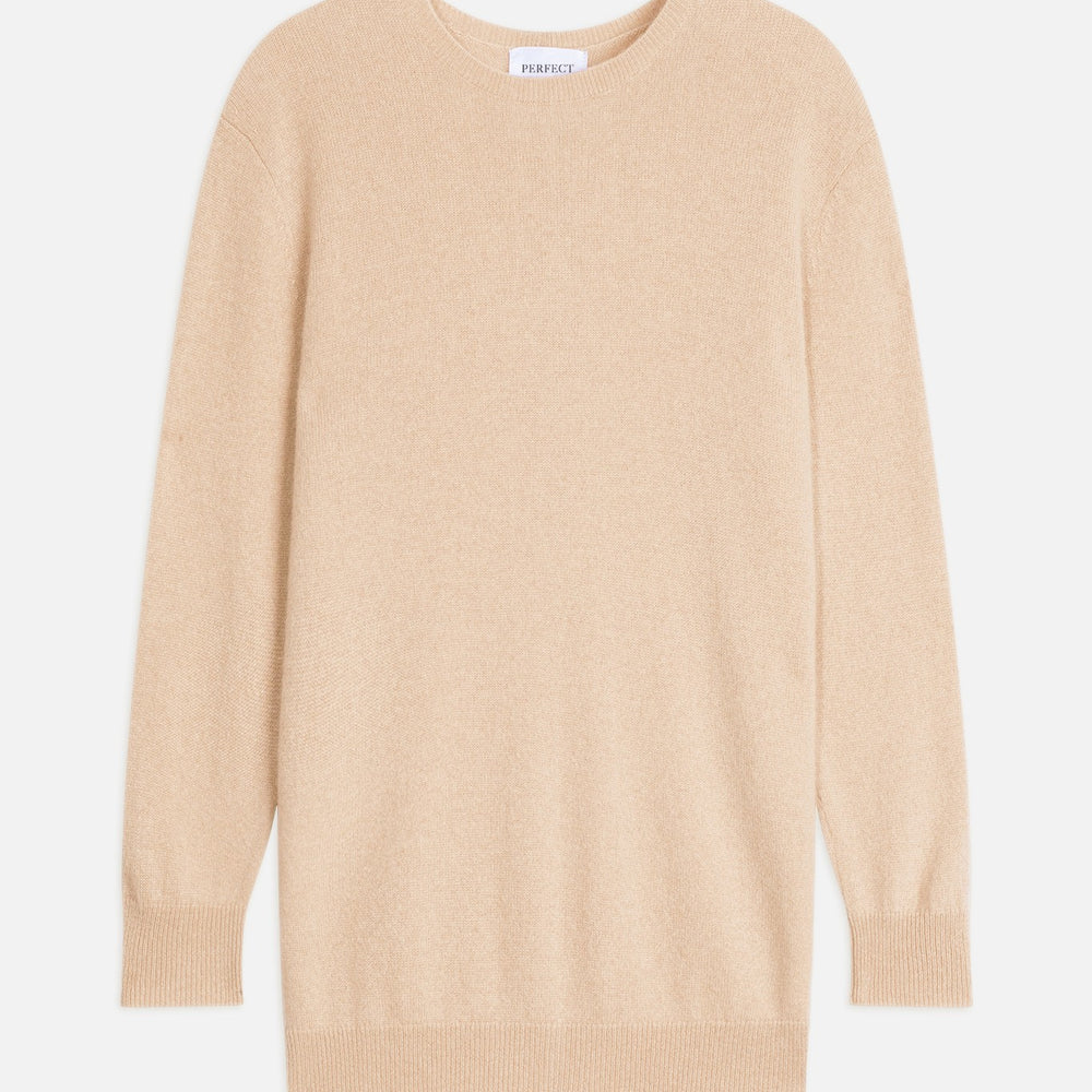 vanessa pull col rond boutonné dos sable 100% cachemire