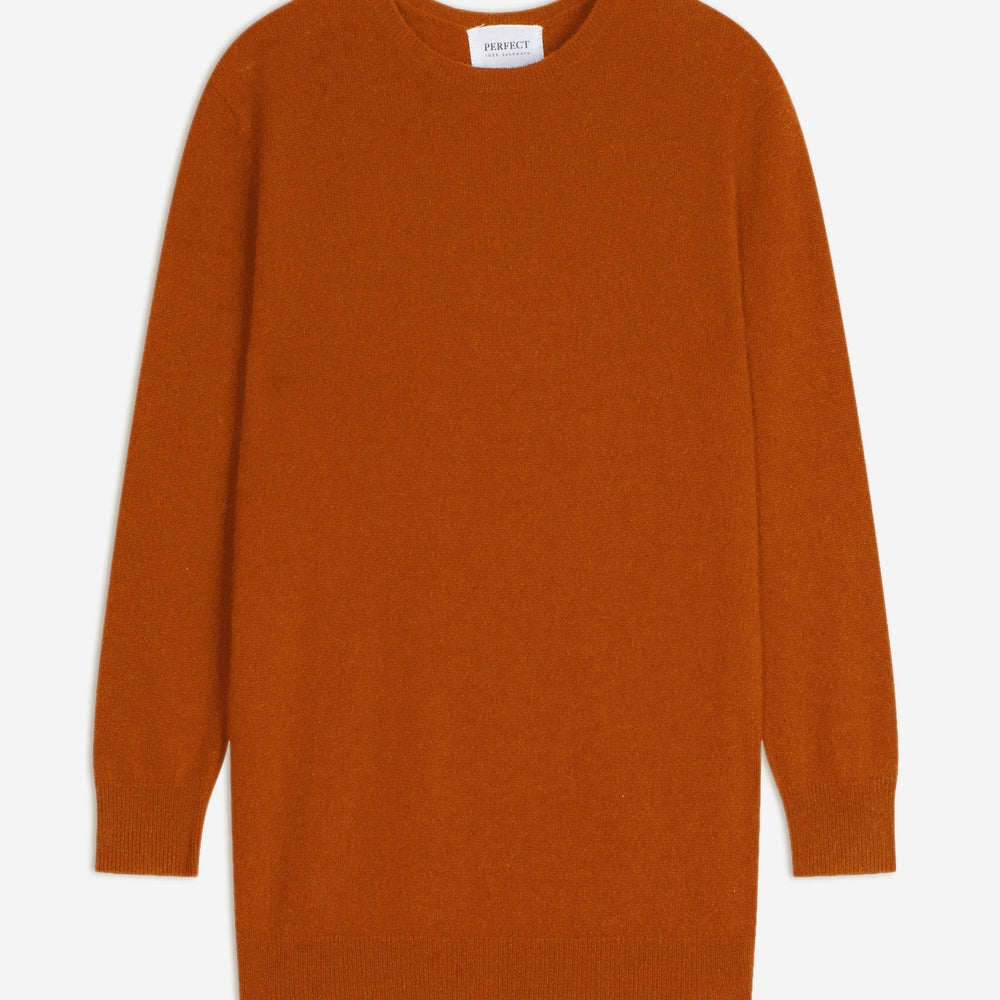 vanessa pull col rond boutonné dos safran 100% cachemire