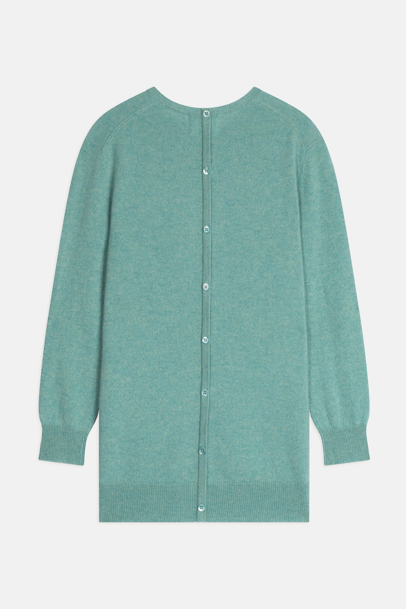 vanessa pull col rond boutonné dos vert chiné 100% cachemire