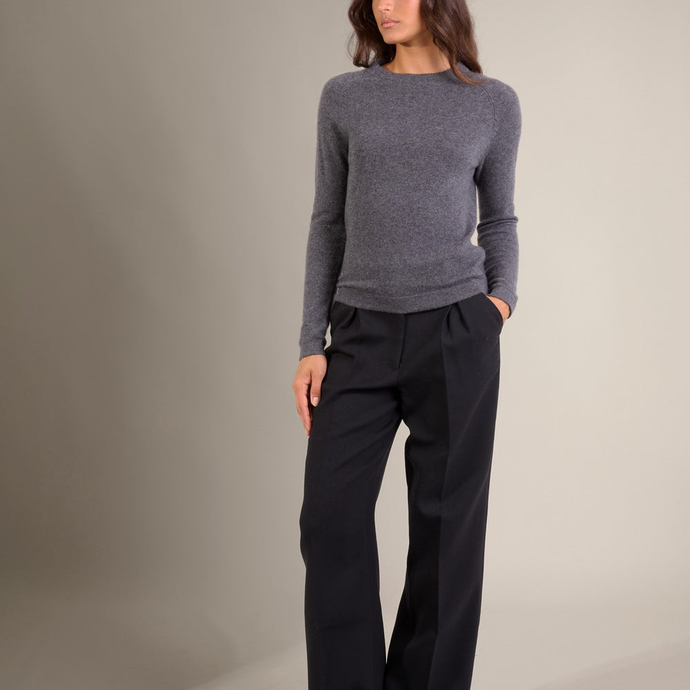 whitney pull col rond anthracite chiné 100% cachemire