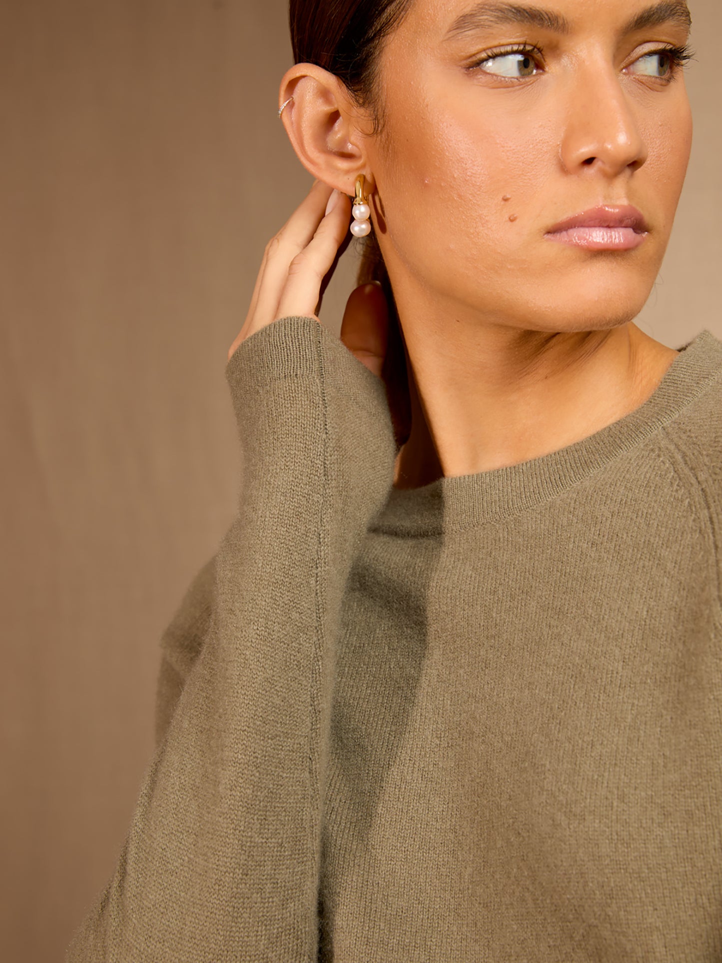 WHITNEY pull col rond army 100% cachemire