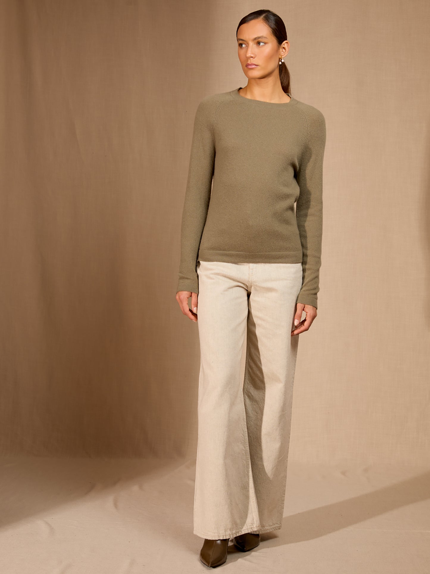 WHITNEY pull col rond army 100% cachemire