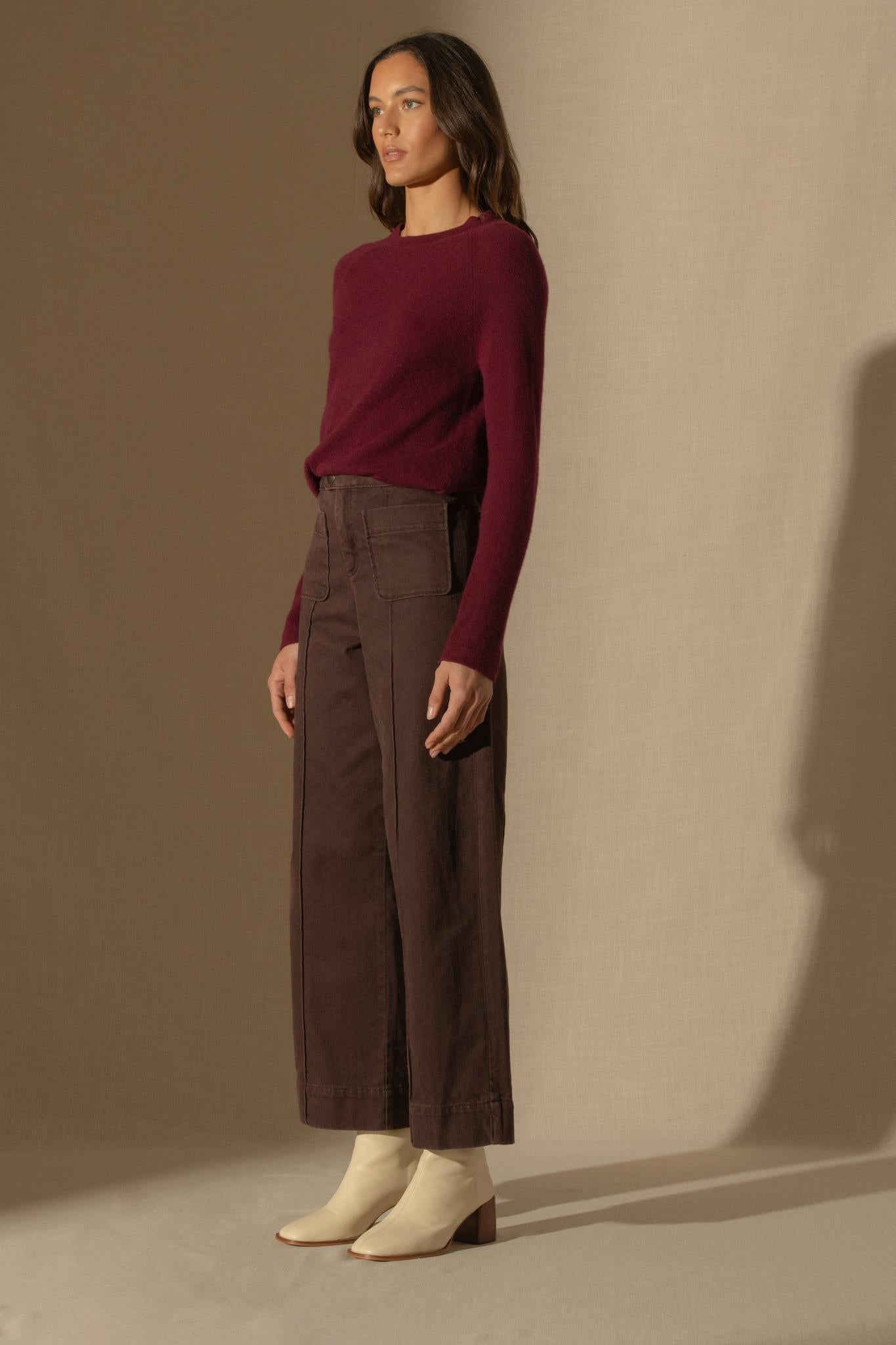 WHITNEY pull col rond bordeaux 100% cachemire