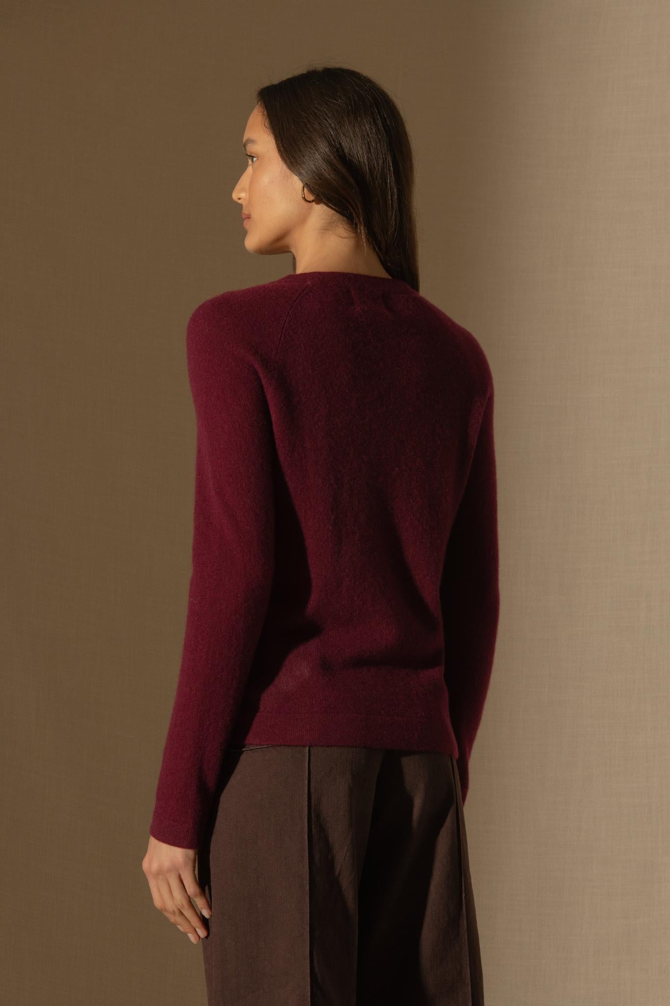 WHITNEY pull col rond bordeaux 100% cachemire