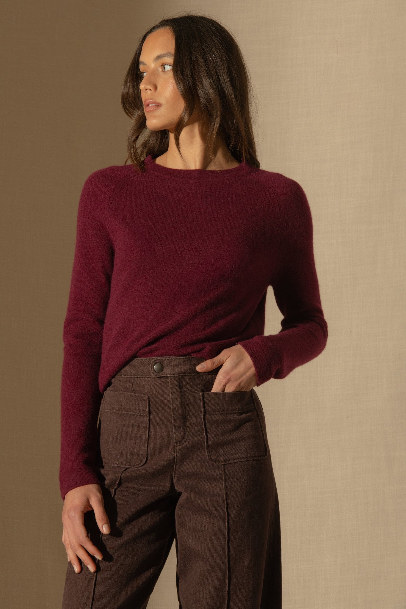 whitney pull col rond bordeaux 100% cachemire