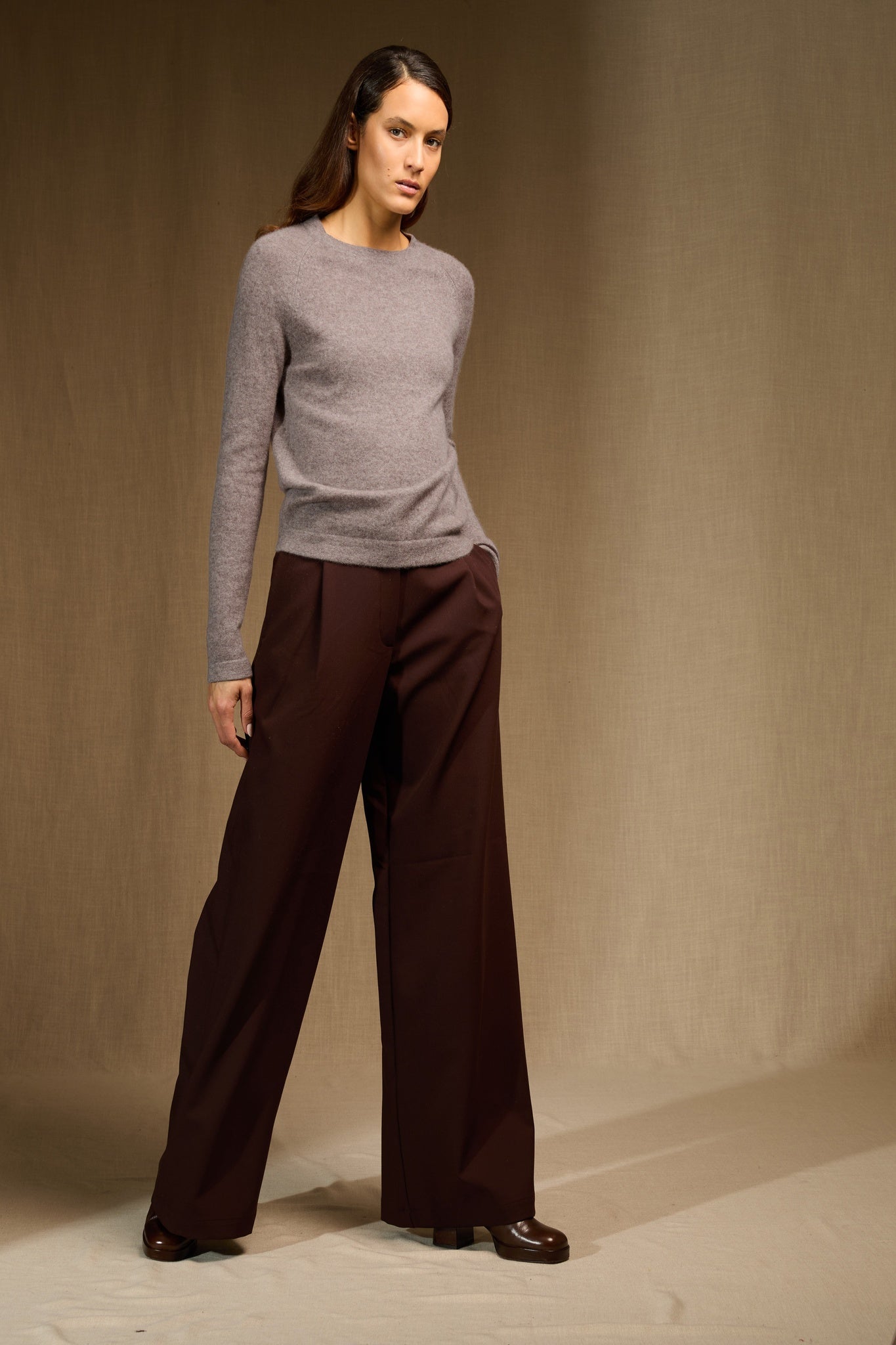 whitney pull col rond caribou chiné 100% cachemire