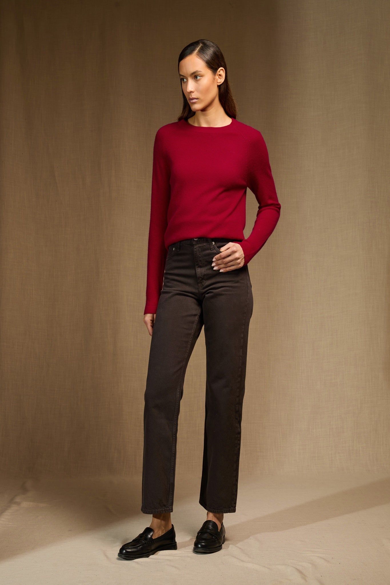 whitney pull col rond framboise 100% cachemire