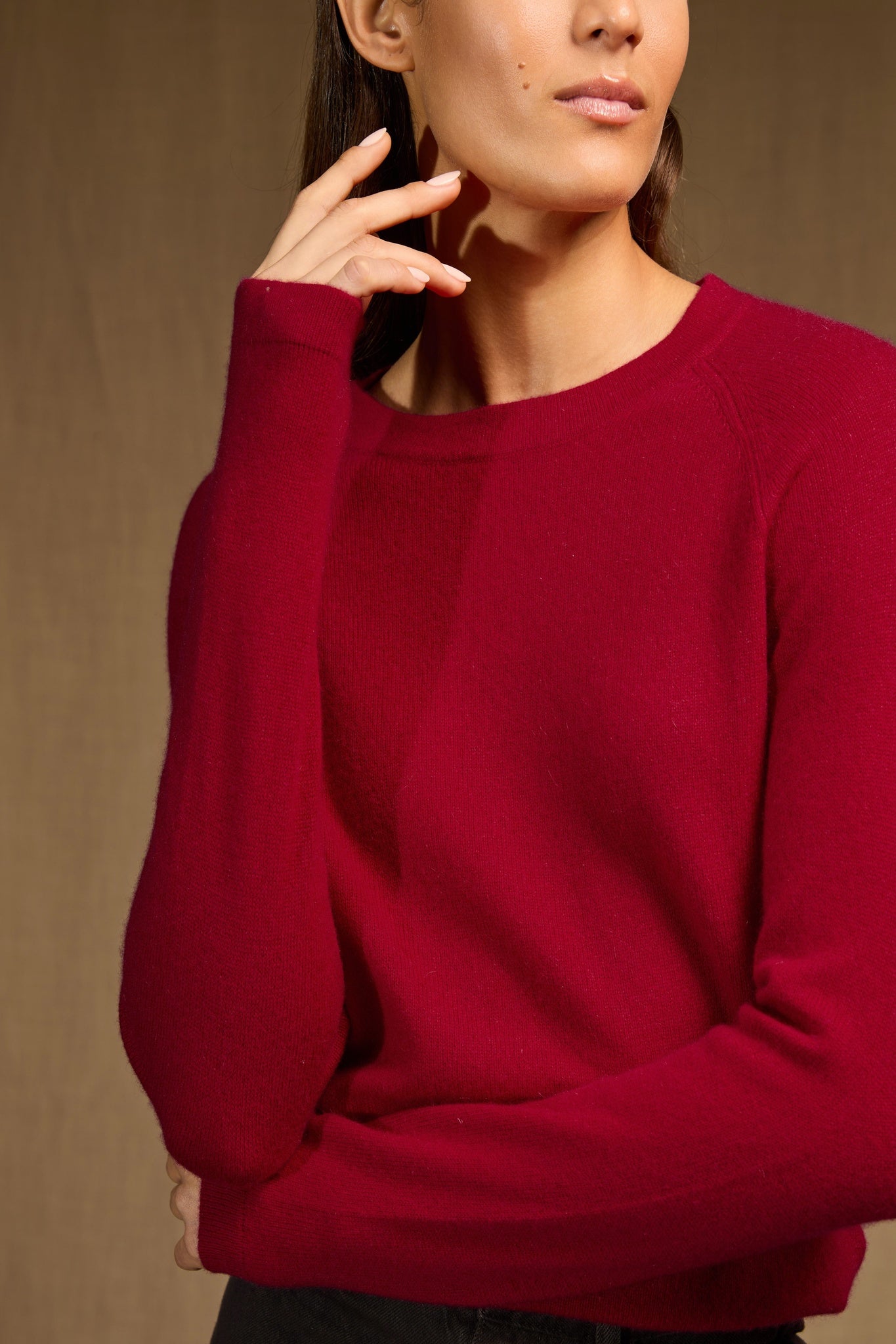 whitney pull col rond framboise 100% cachemire