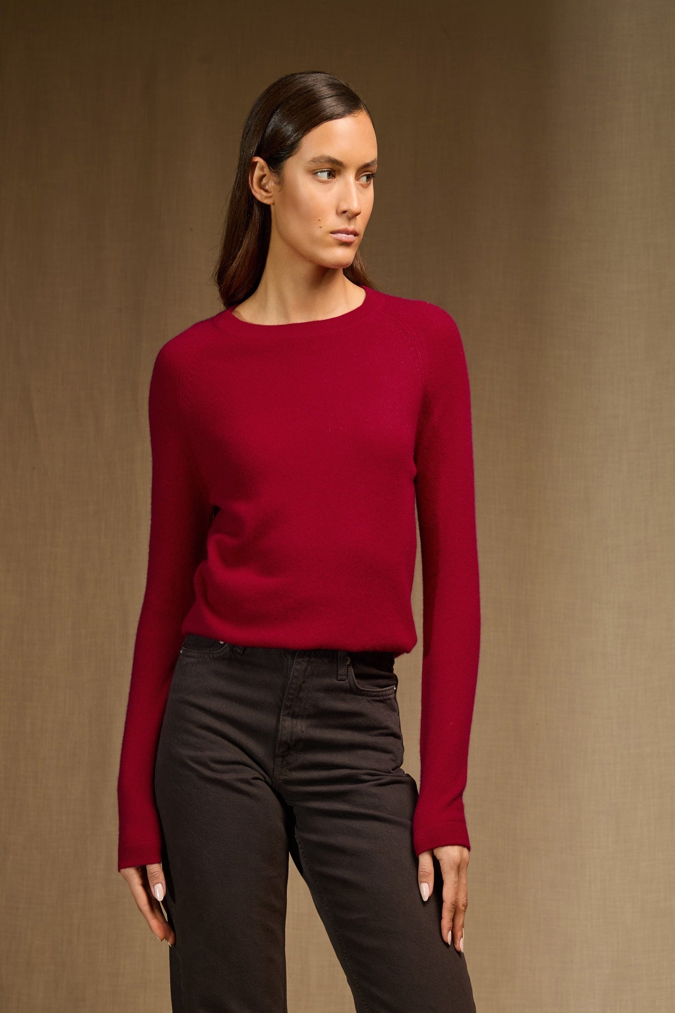 whitney pull col rond framboise 100% cachemire