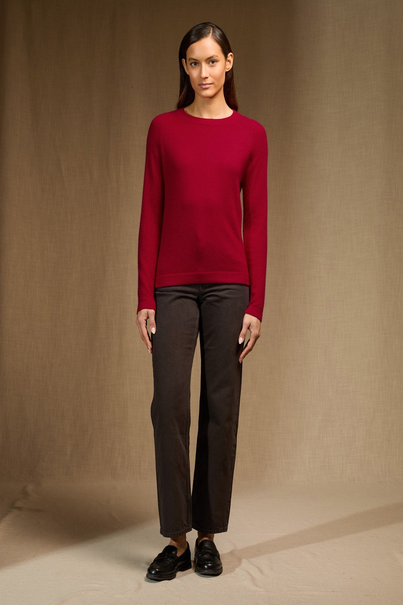 whitney pull col rond framboise 100% cachemire