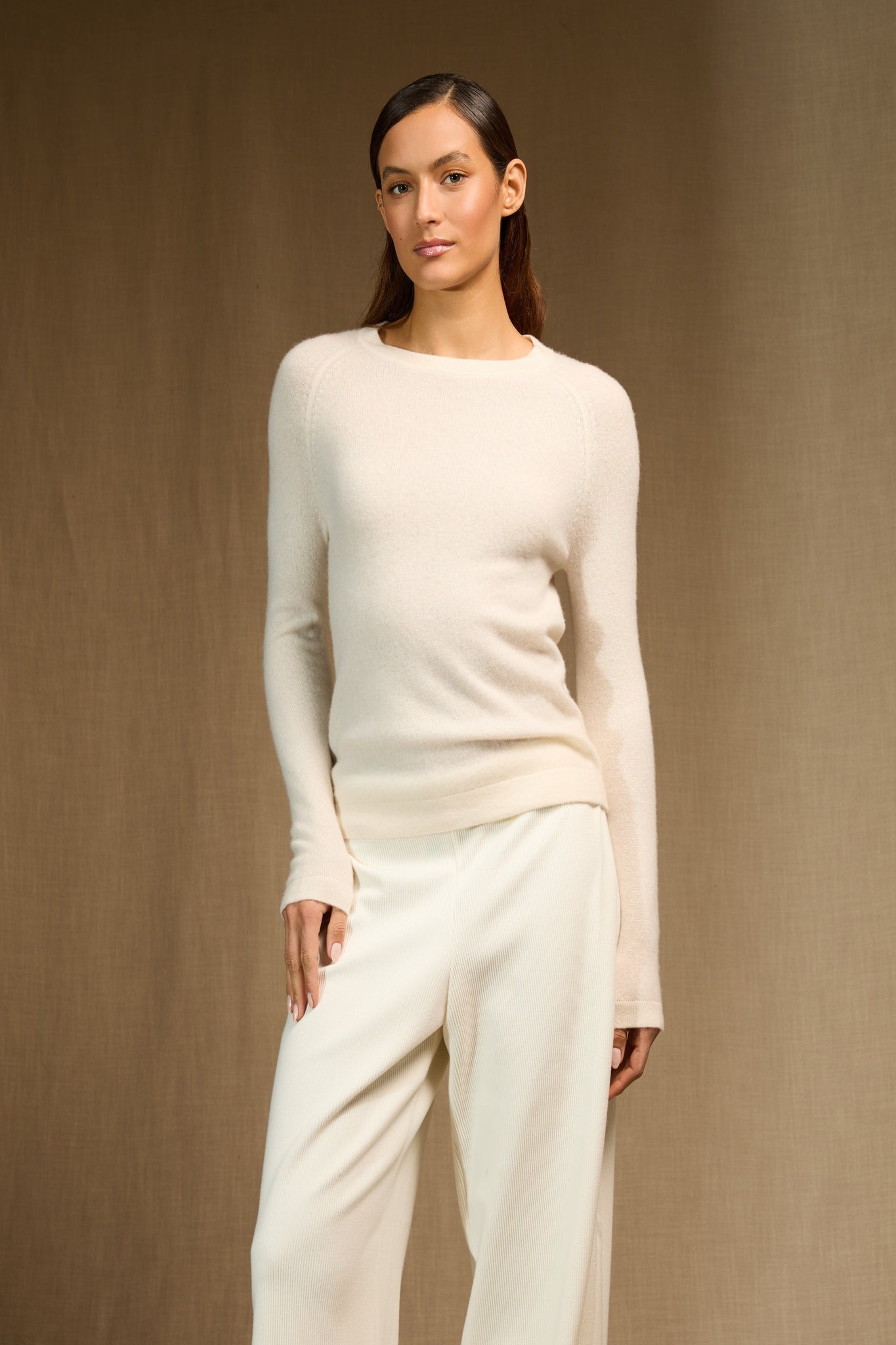 whitney pull col rond ivoire 100% cachemire