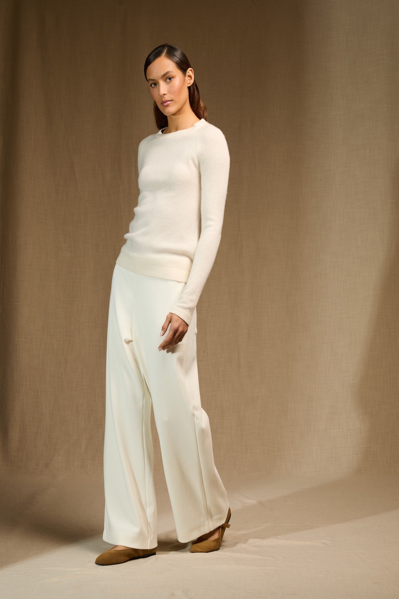 whitney pull col rond ivoire 100% cachemire