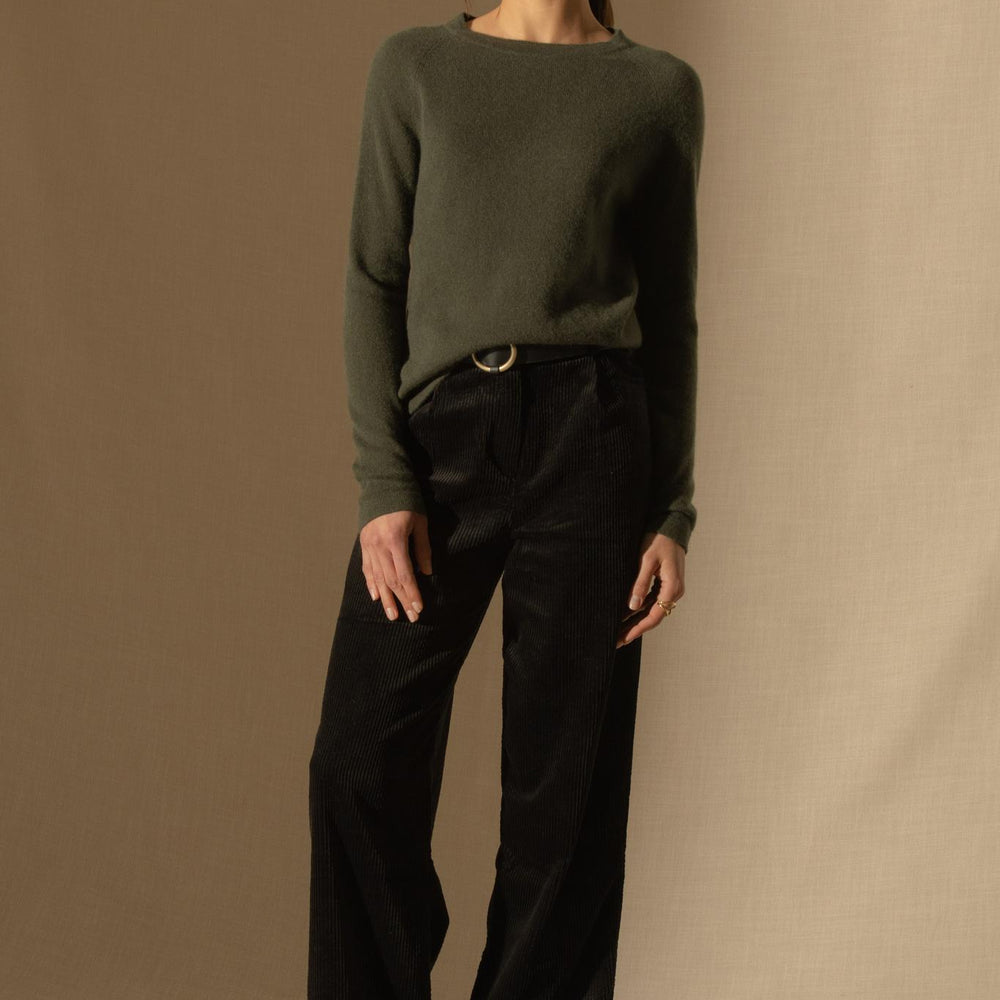 WHITNEY pull col rond kaki 100% cachemire
