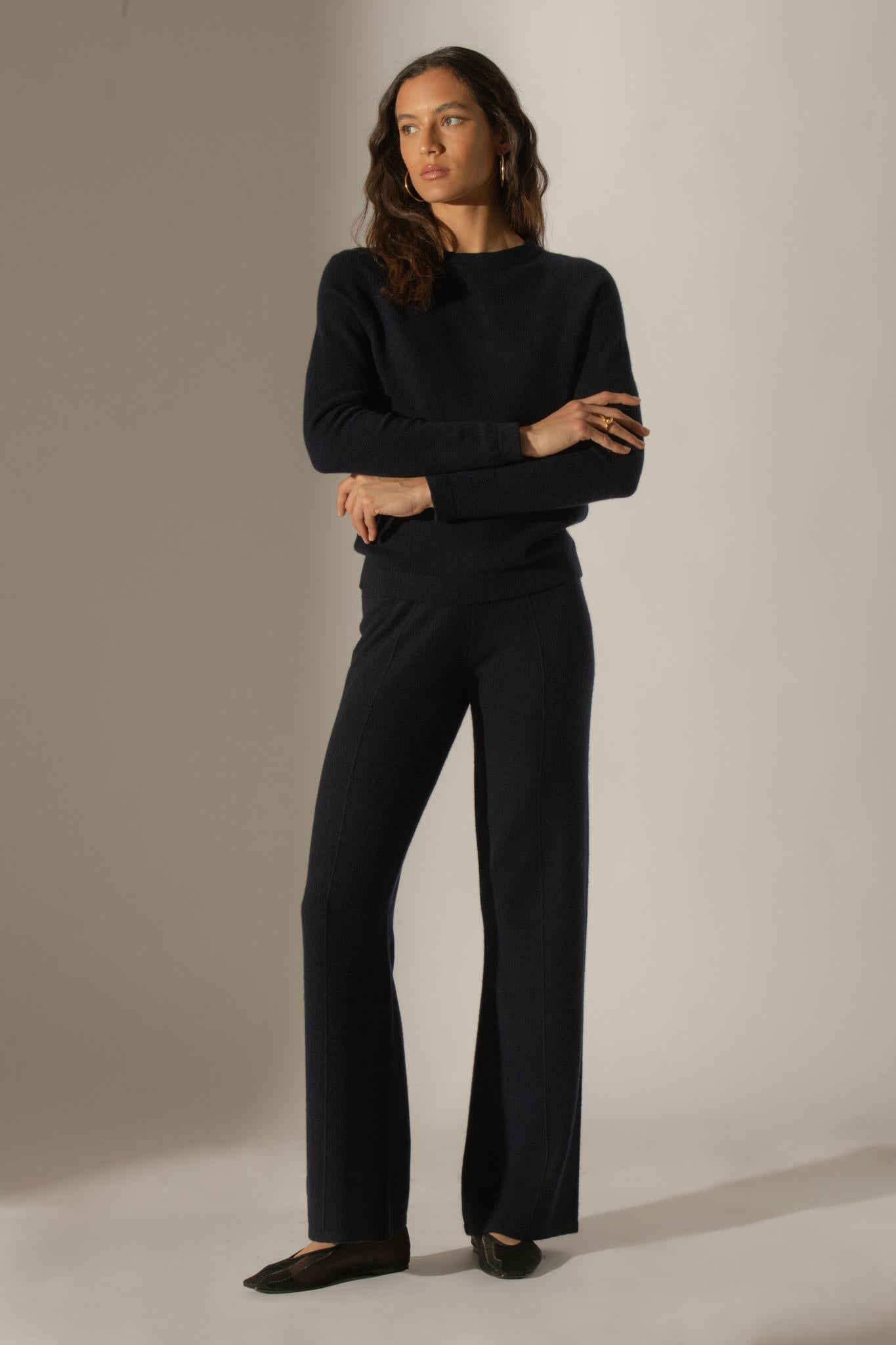 WHITNEY pull col rond navy 100% cachemire