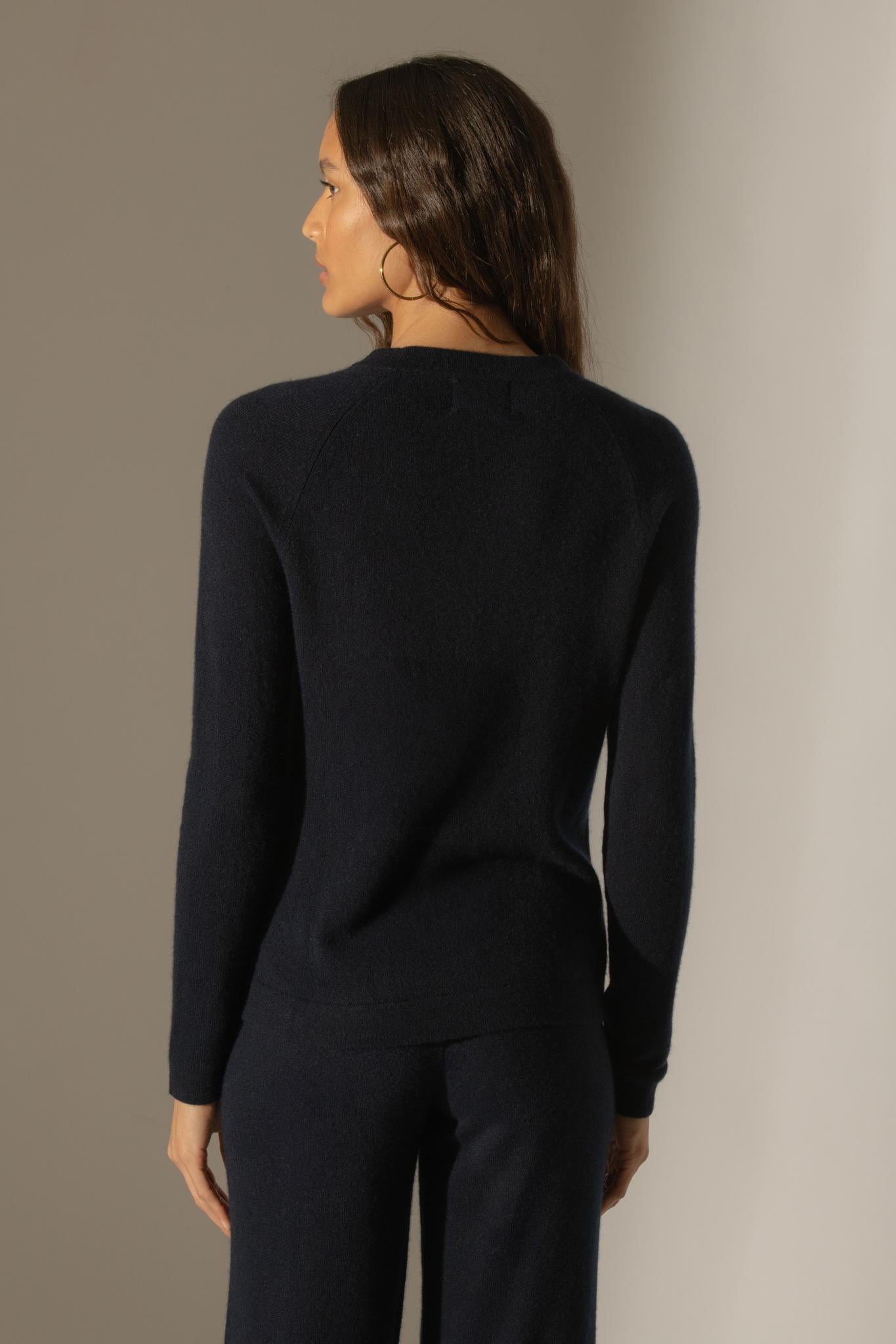 WHITNEY pull col rond navy 100% cachemire