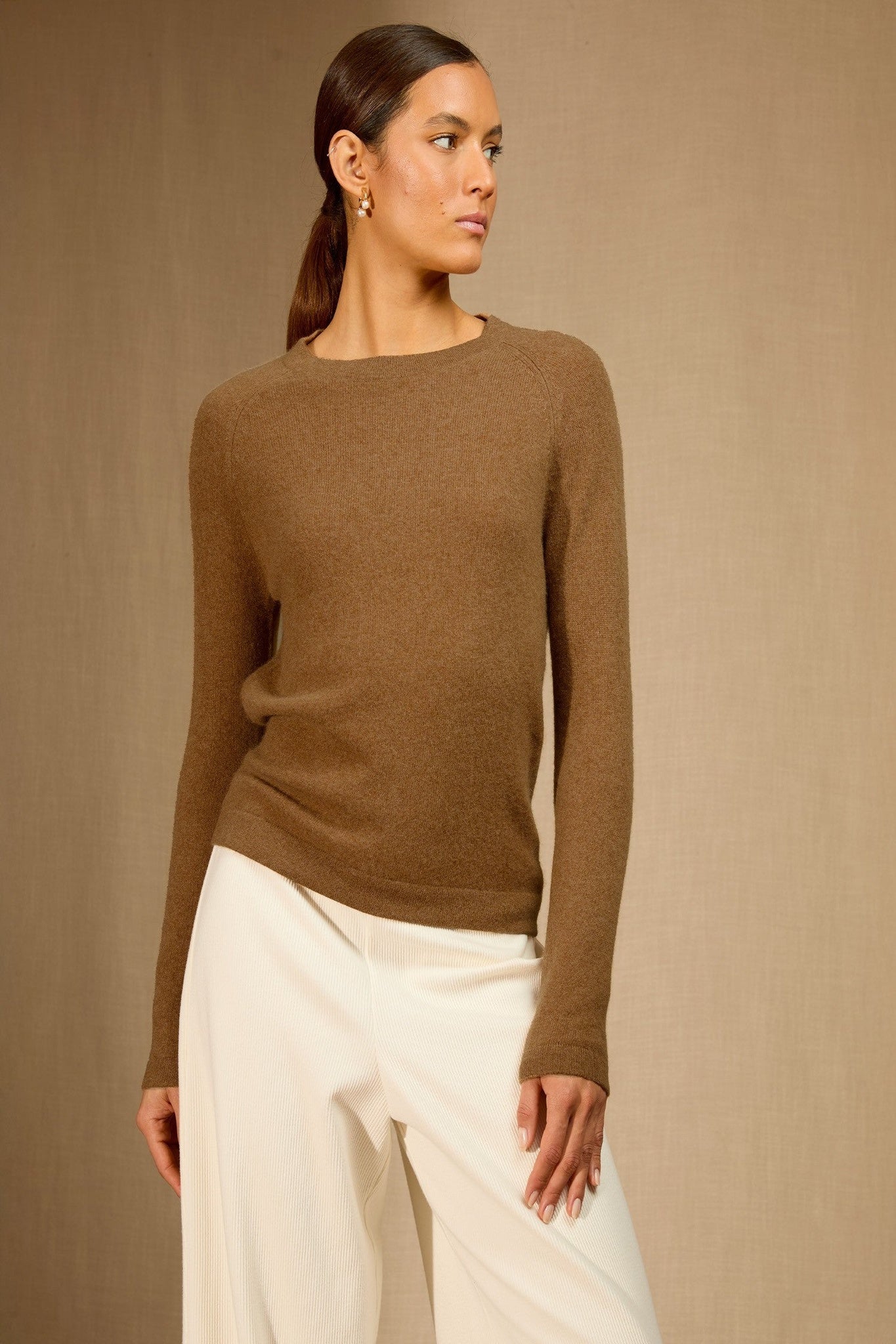 whitney pull col rond noisette 100% cachemire