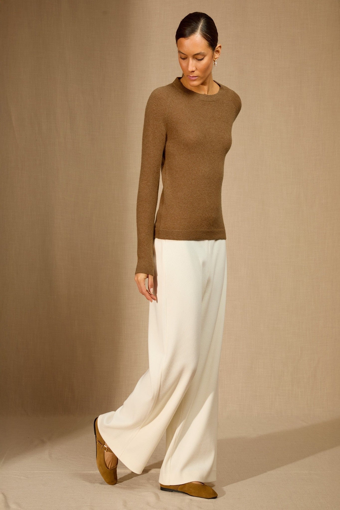 whitney pull col rond noisette 100% cachemire