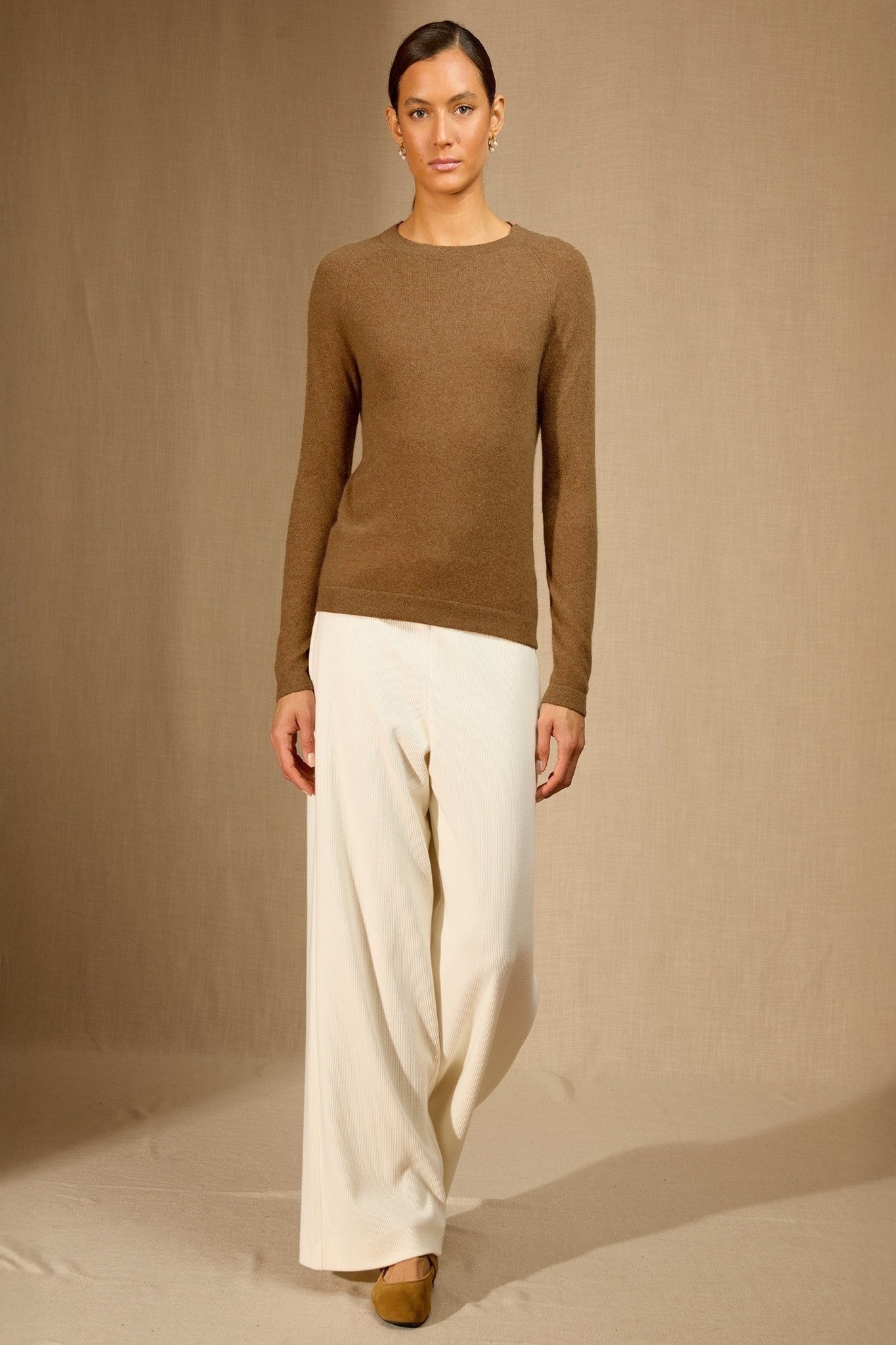 whitney pull col rond noisette 100% cachemire