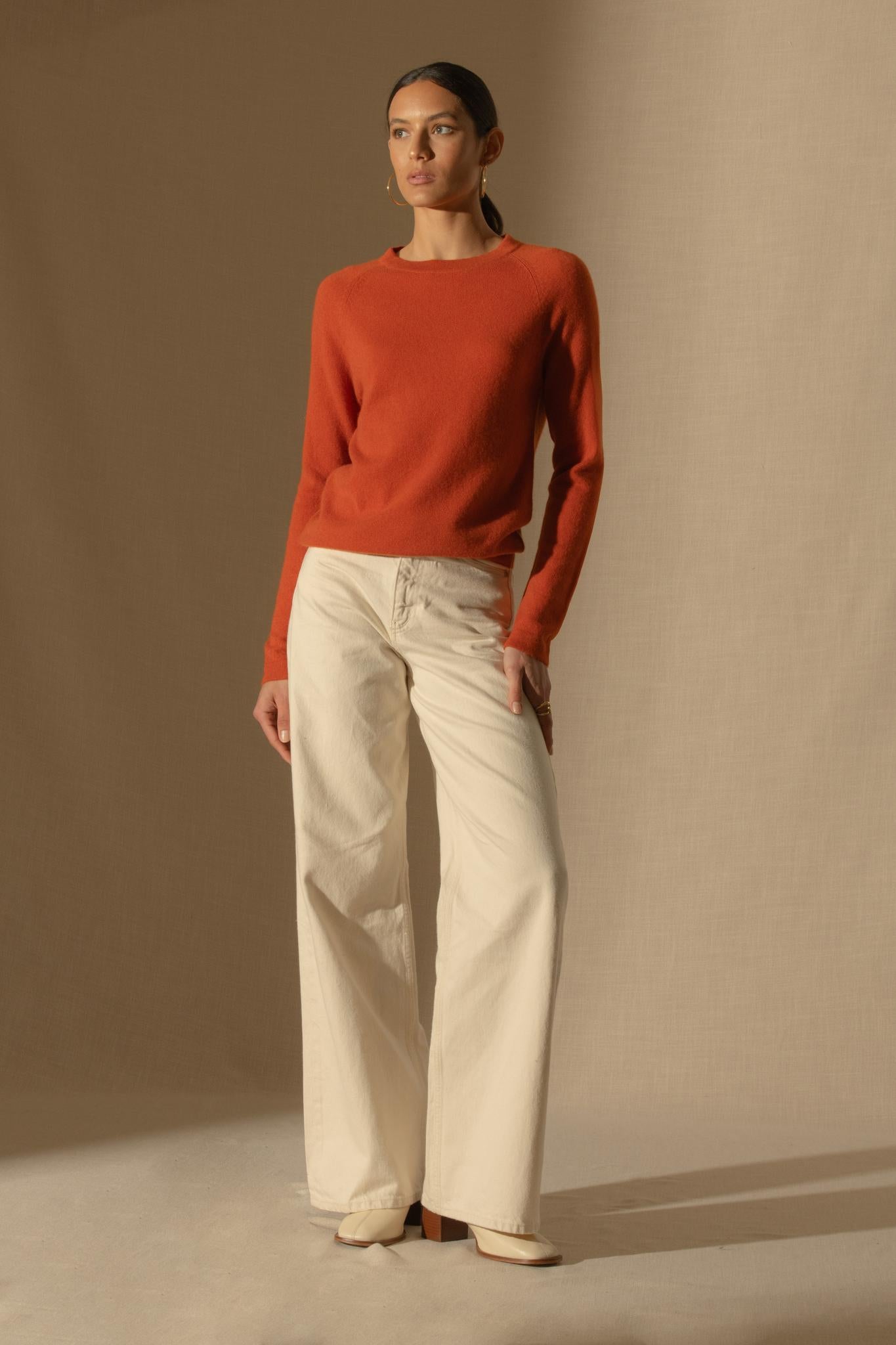WHITNEY pull col rond safran 100% cachemire