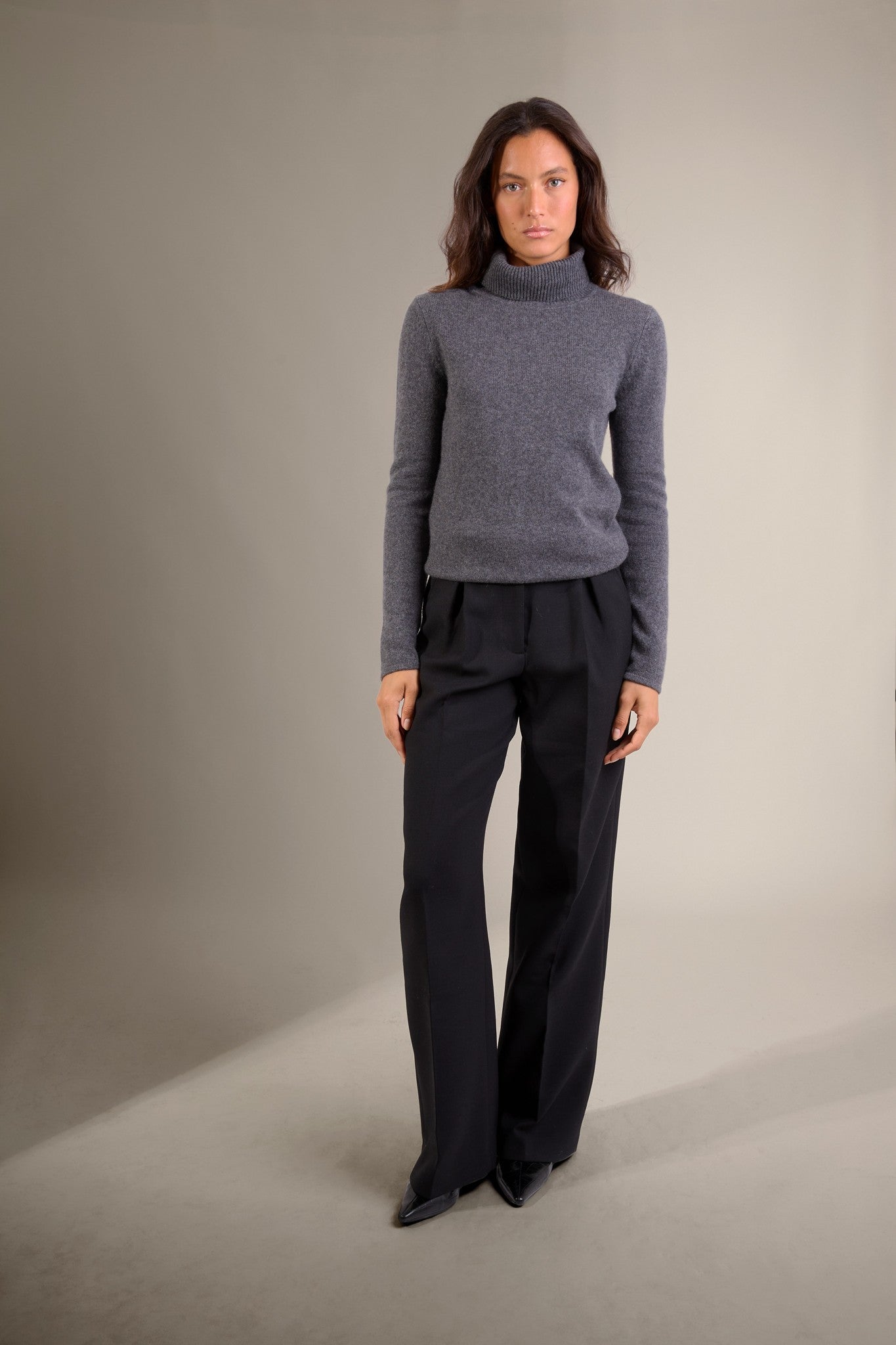 willow pull col roulé 4 fils anthracite chiné 100% cachemire