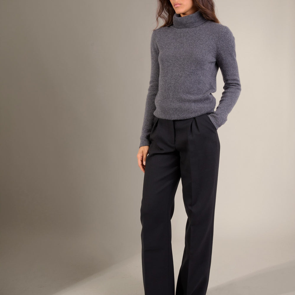 willow pull col roulé 4 fils anthracite chiné 100% cachemire