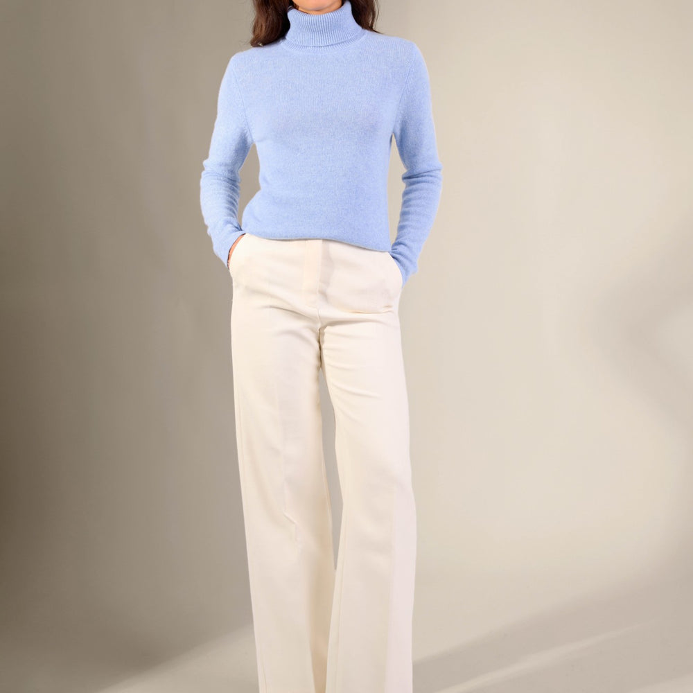 willow pull col roulé 4 fils bleu ciel chiné 100% cachemire