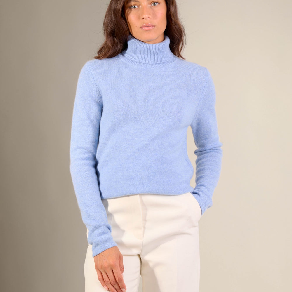 willow pull col roulé 4 fils bleu ciel chiné 100% cachemire