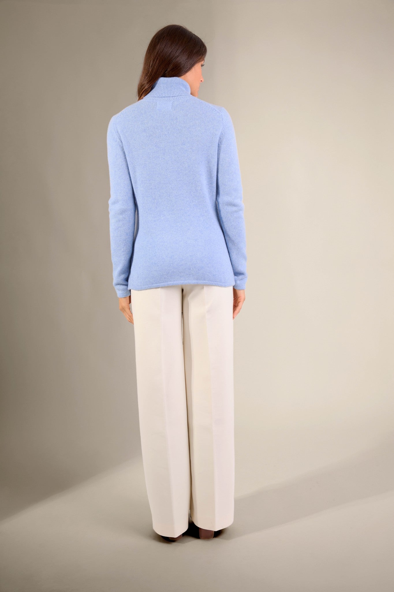 willow pull col roulé 4 fils bleu ciel chiné 100% cachemire