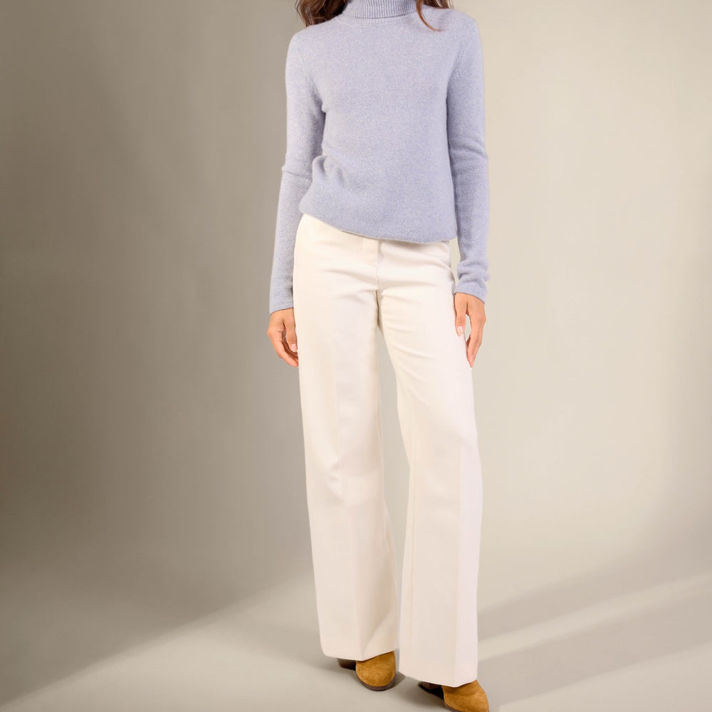 willow pull col roulé 4 fils bleu ivoire 100% cachemire