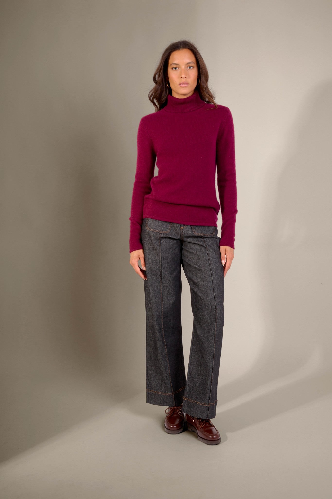 willow pull col roulé 4 fils bordeaux 100% cachemire