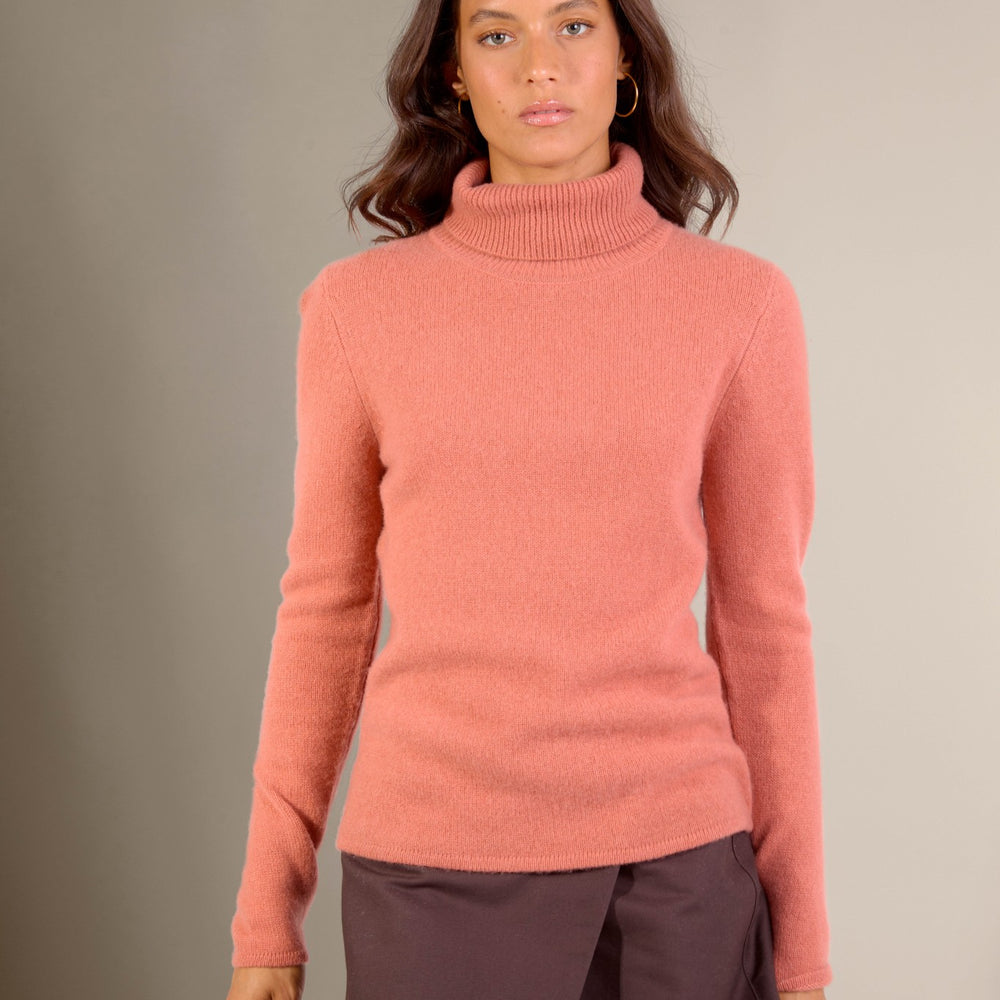 willow pull col roulé 4 fils brique 100% cachemire