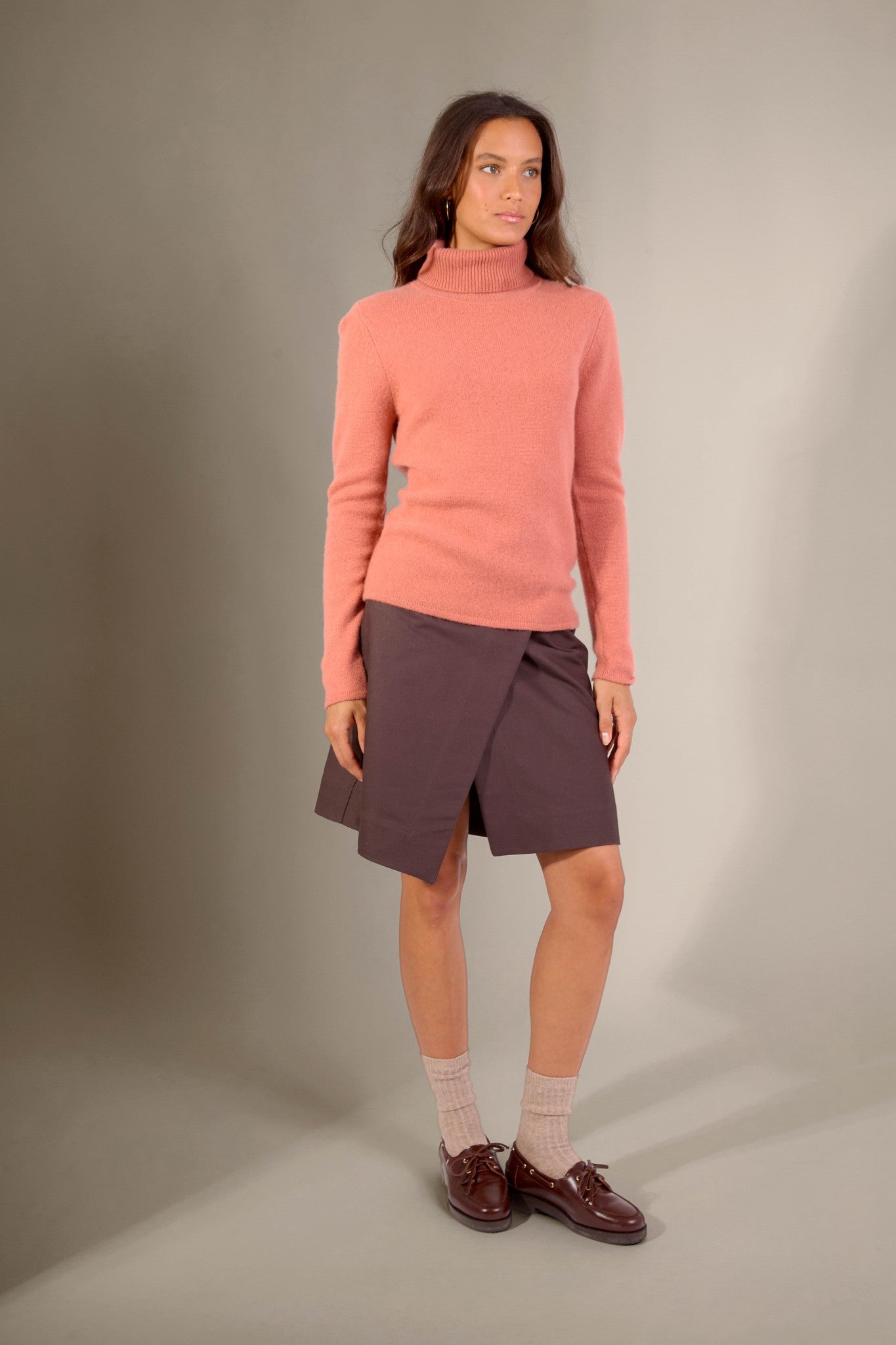 willow pull col roulé 4 fils brique 100% cachemire