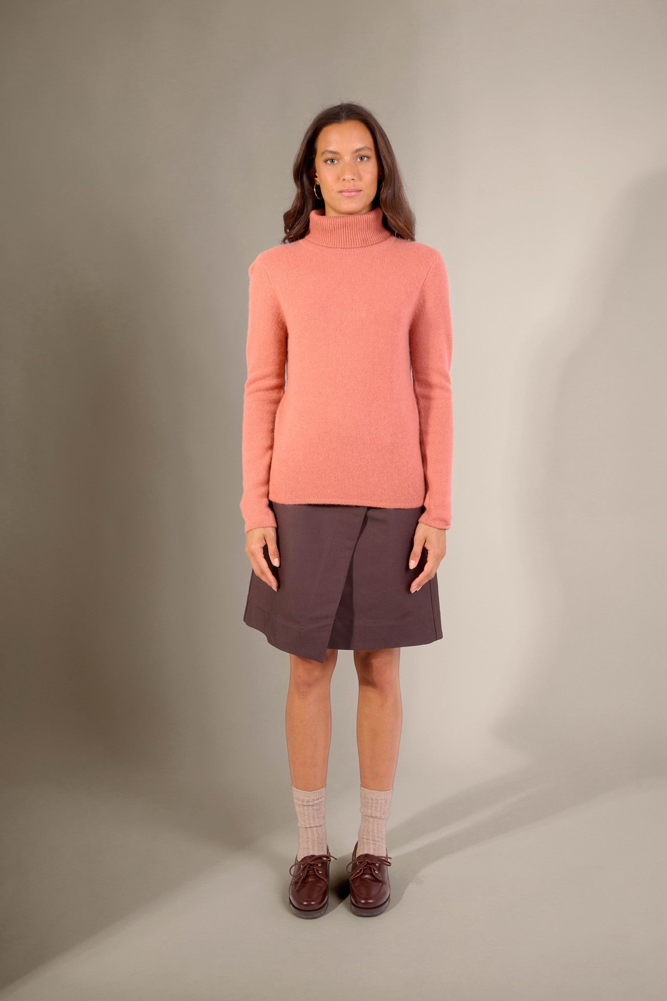 willow pull col roulé 4 fils brique 100% cachemire