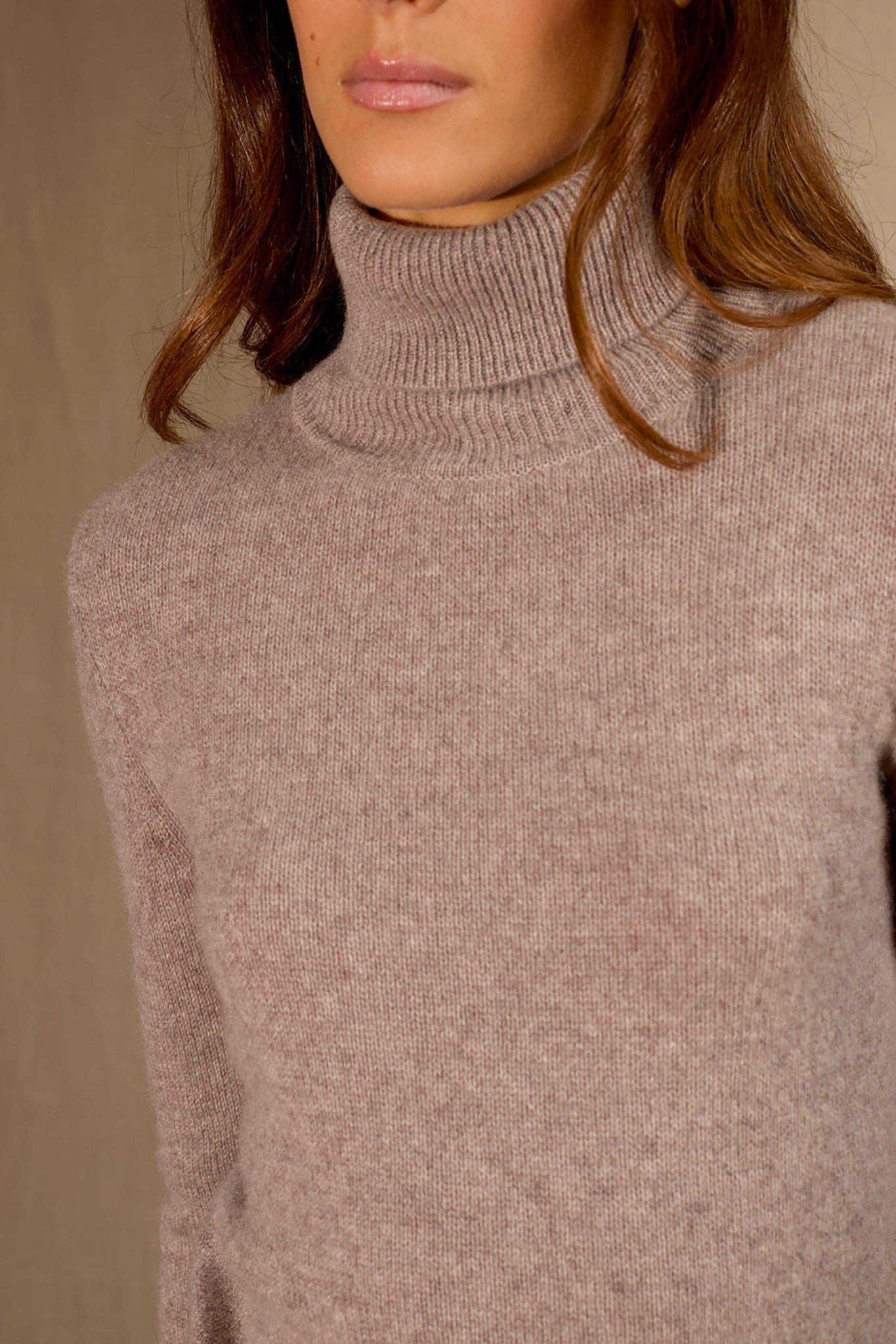 willow pull col roulé 4 fils caribou chiné 100% cachemire