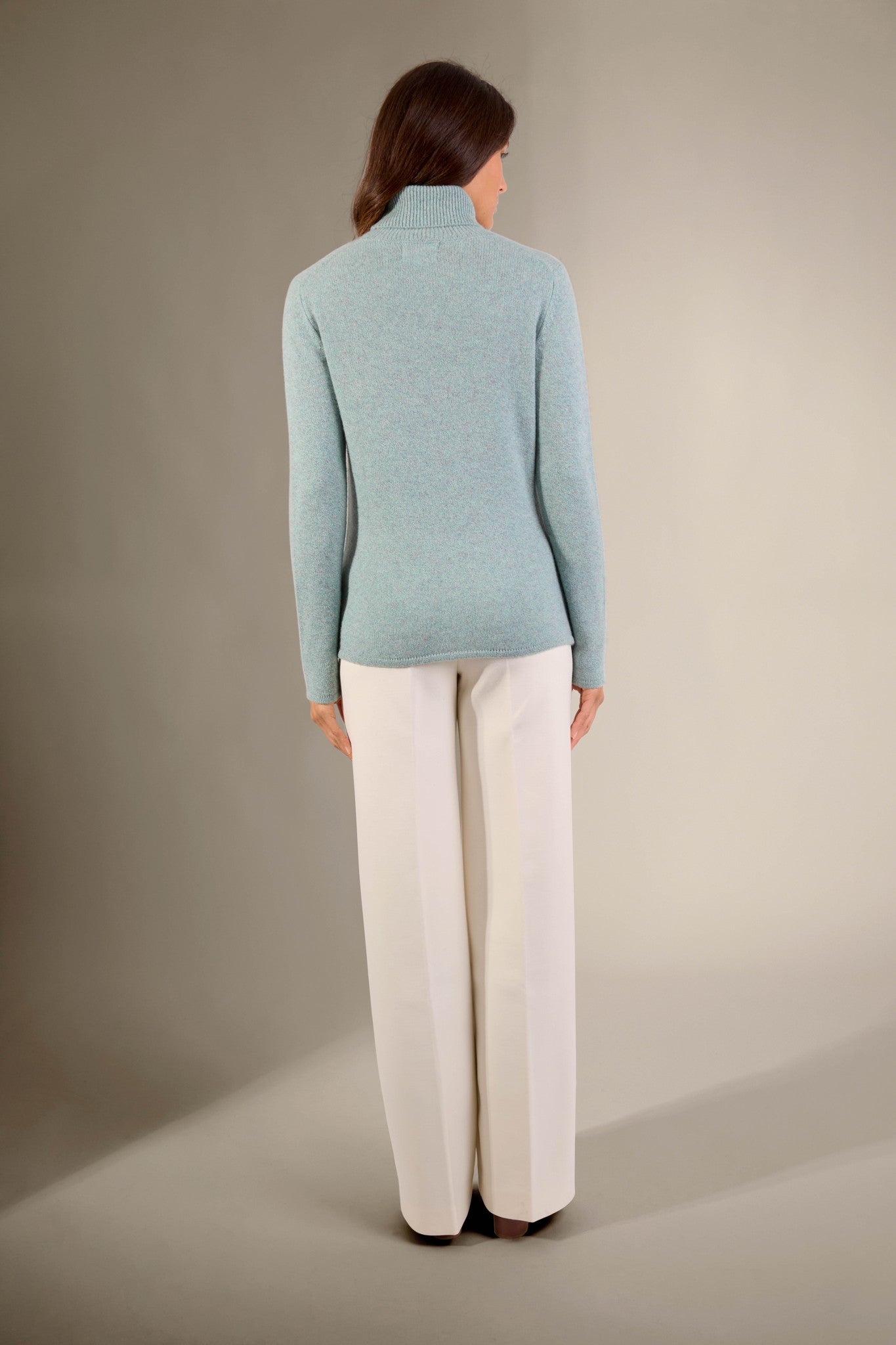 willow pull col roulé 4 fils céladon chiné 100% cachemire