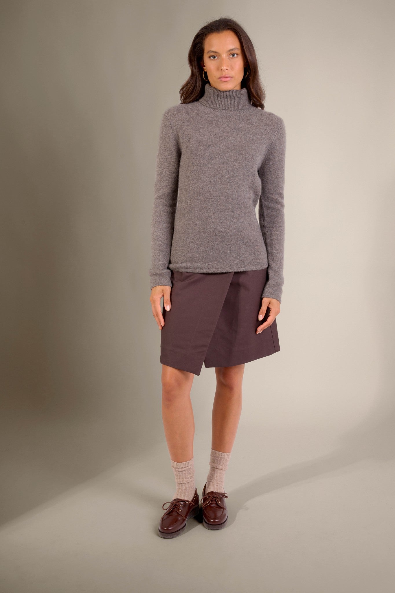 willow pull col roulé 4 fils écorce chiné 100% cachemire