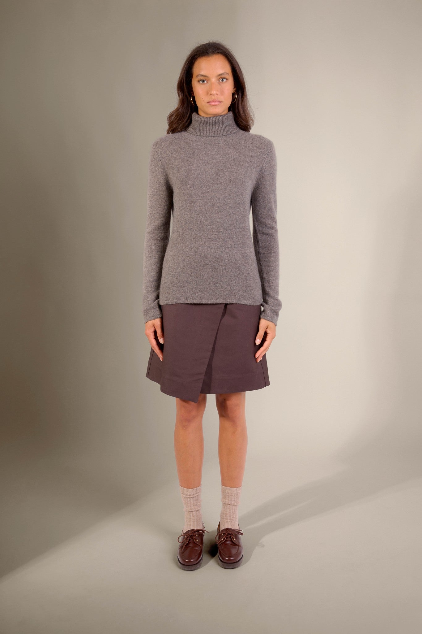 willow pull col roulé 4 fils écorce chiné 100% cachemire